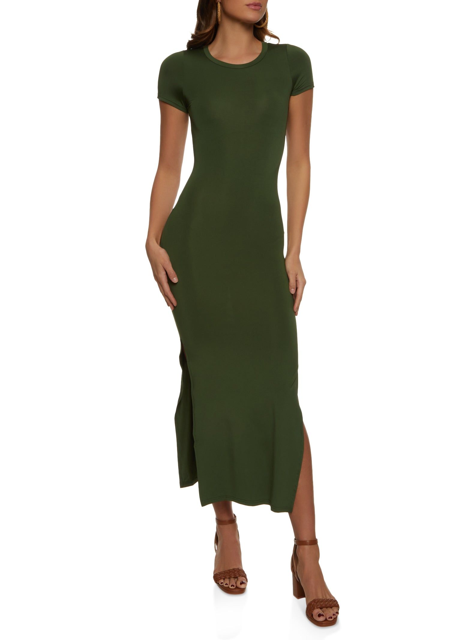 Crew Neck Side Slit Maxi Dress sold by Rainbow product image thumbnail 2