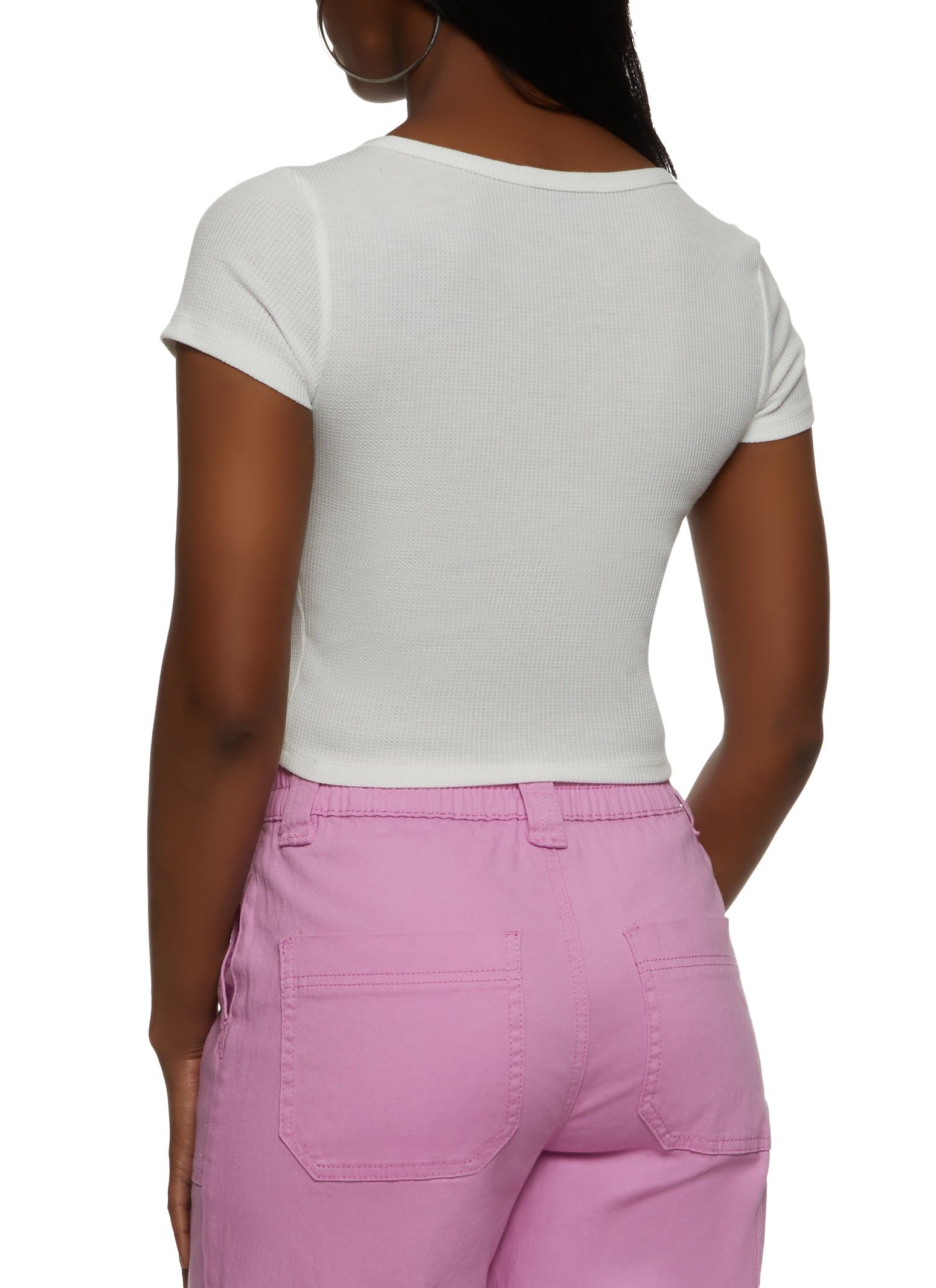 Textured Short Sleeve Cropped Henley Tee sold by Rainbow product image thumbnail 2