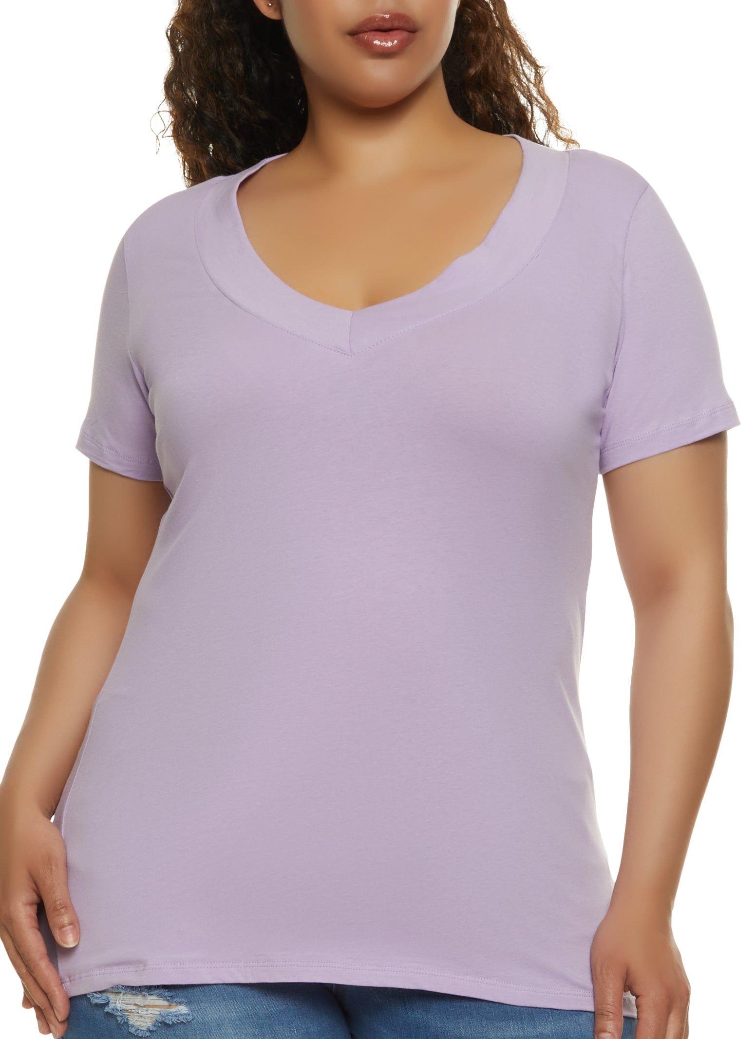 Plus Size Basic V Neck Tee sold by Rainbow