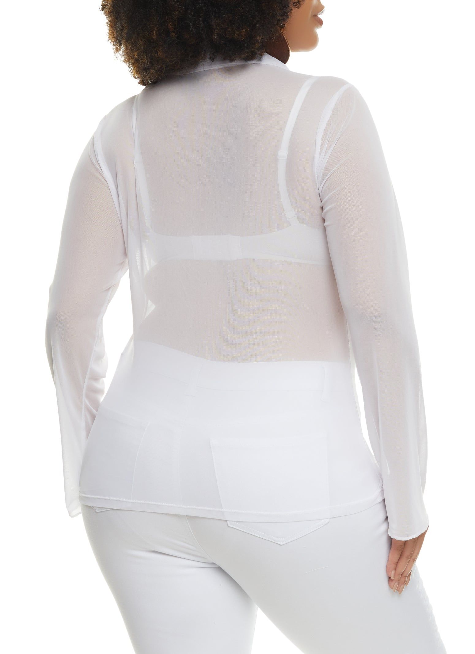 Plus Size Mesh Ruched Button Front Shirt sold by Rainbow product image thumbnail 3