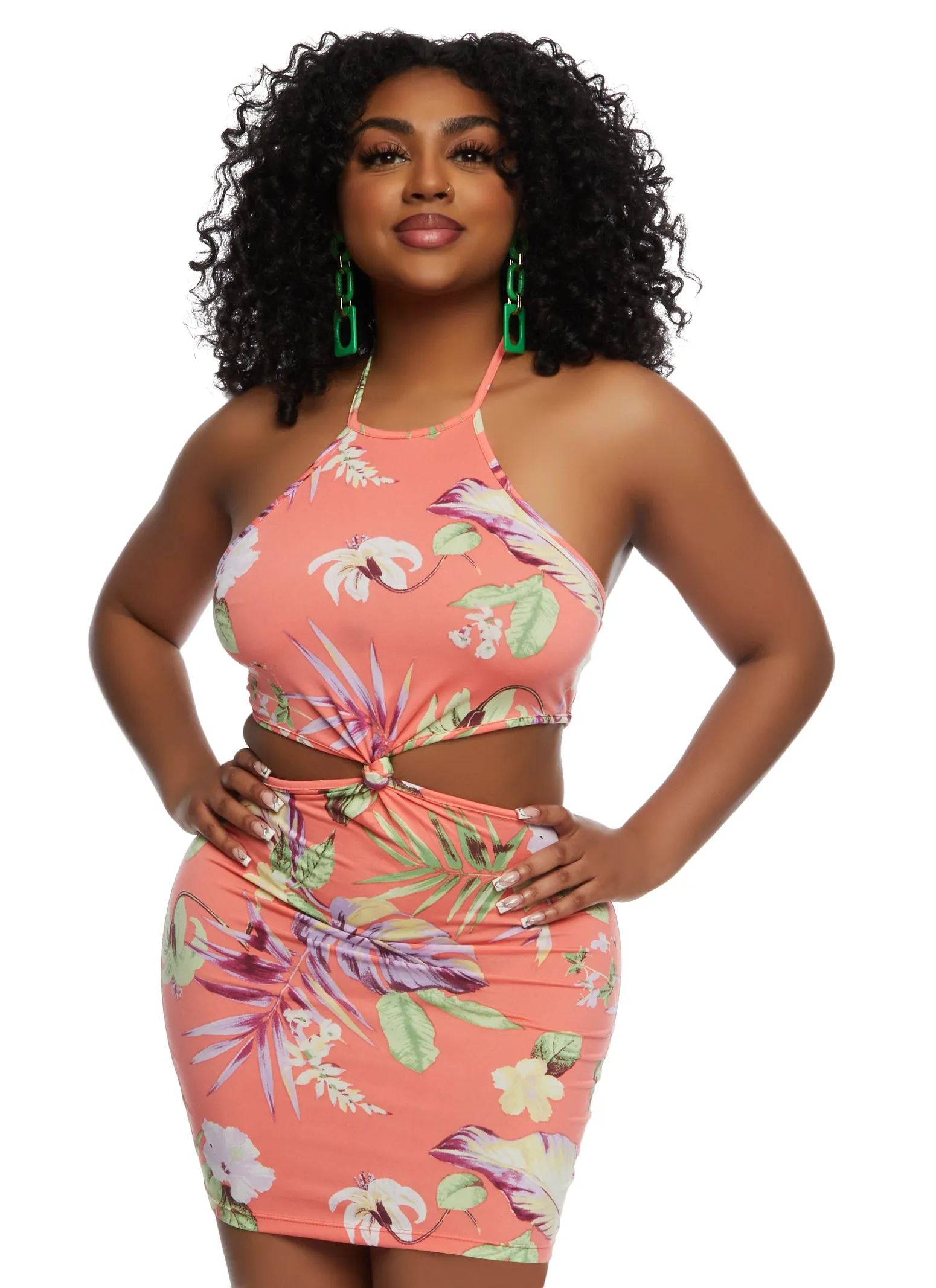 Floral Cut Out Halter Dress sold by Rainbow
