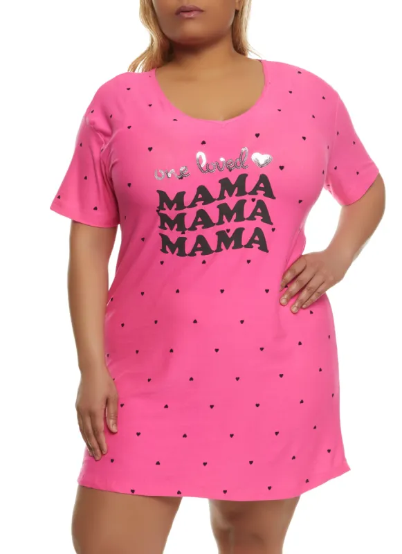 Plus Size One Loved Mama Sequin Graphic Nightgown sold by Rainbow
