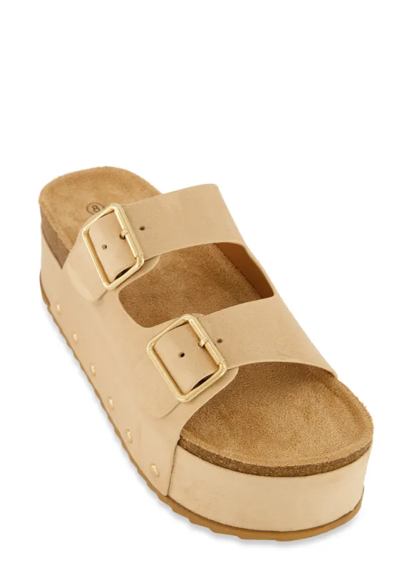 Double Buckle Footbed Platform Slide Sandals sold by Rainbow