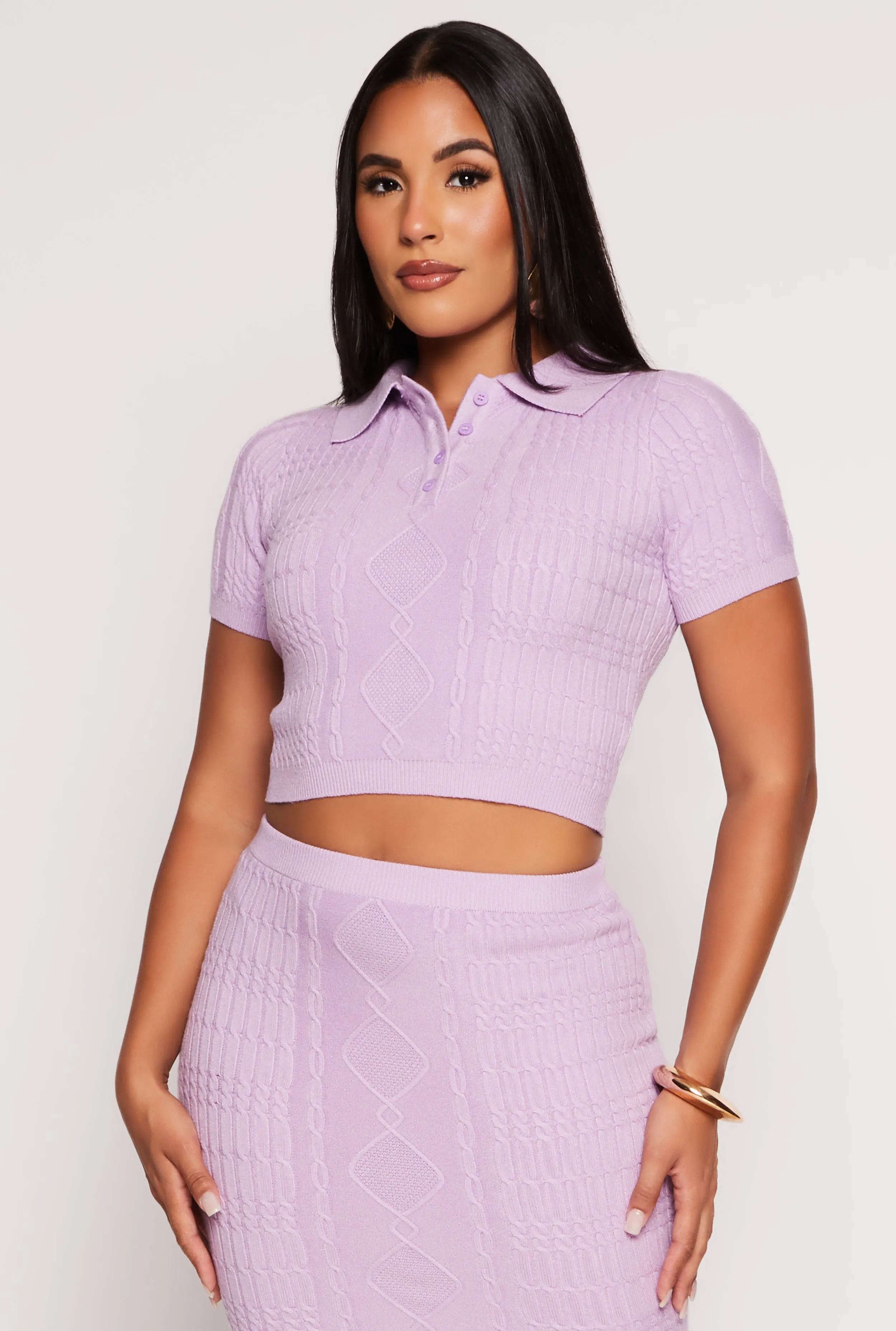 Daisy Cable Knit Cropped Polo Shirt sold by Rainbow