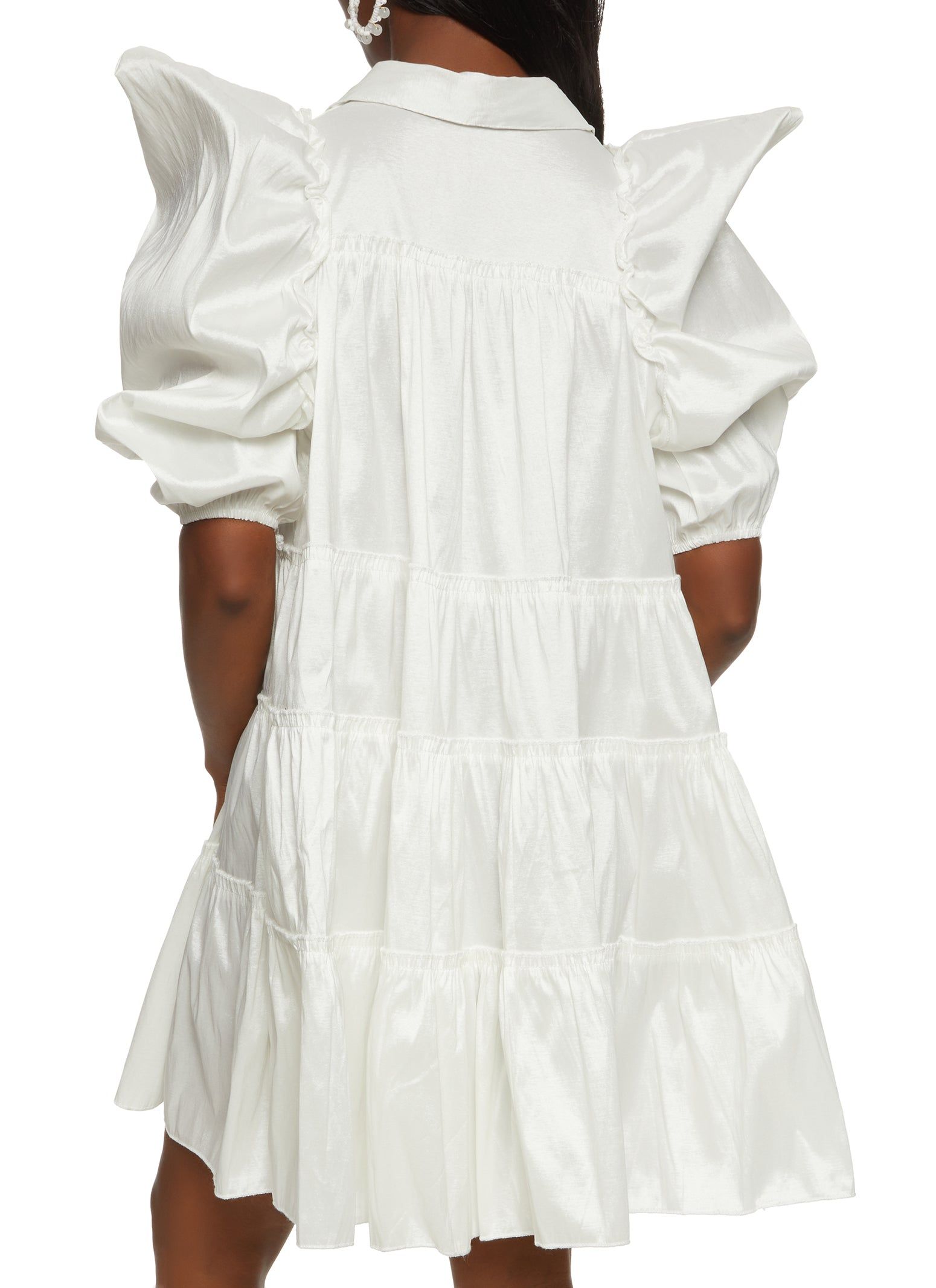Puff Sleeve Tiered Mini Shirt Dress sold by Rainbow product image thumbnail 3