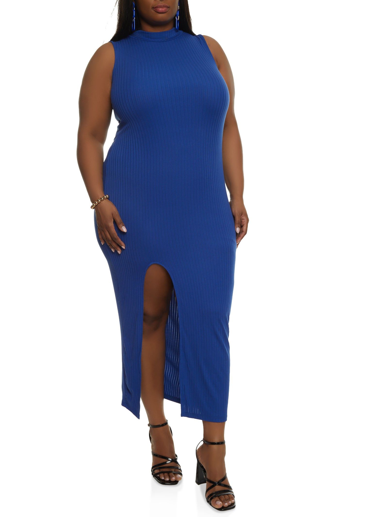 Plus Size Mock Neck Side Slit Tank Dress sold by Rainbow product image thumbnail 2