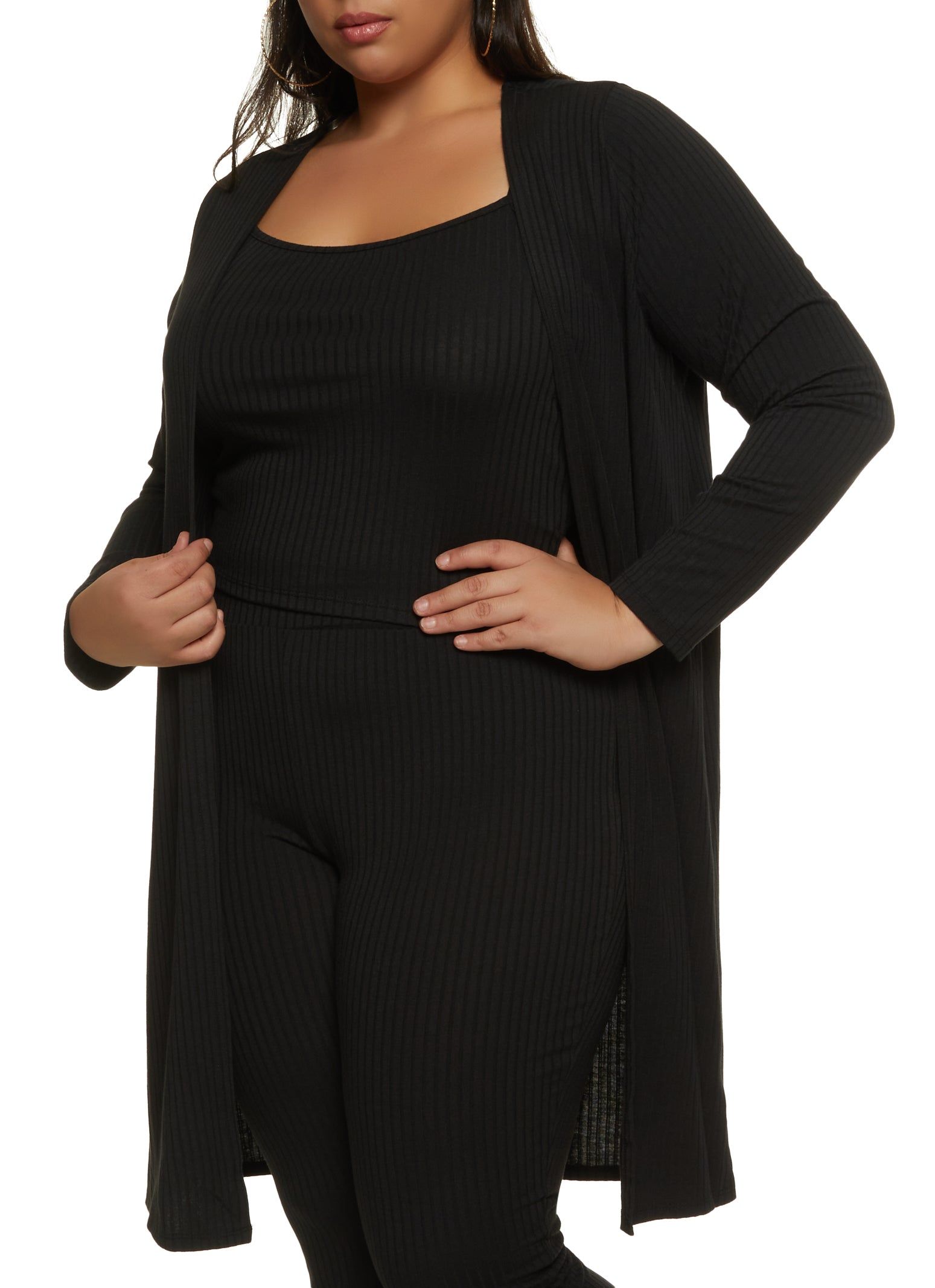 Plus Size Ribbed Knit Duster with Cami sold by Rainbow