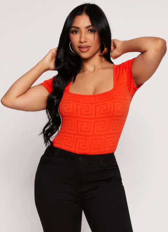 Seamless Ribbed Greek Key Short Sleeve Top sold by Rainbow