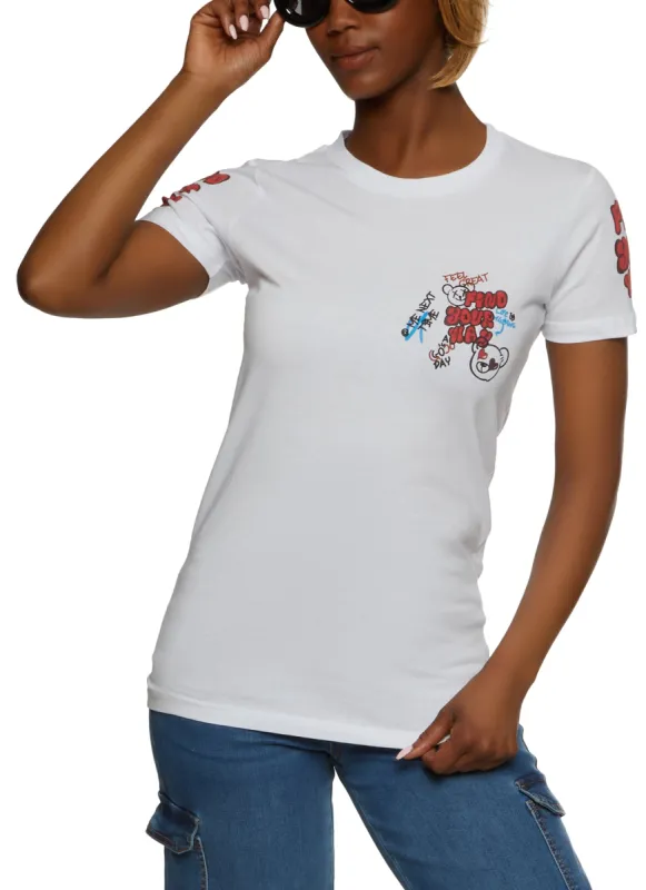 Find Your Way Bear Graphic Graffiti Print Tee sold by Rainbow