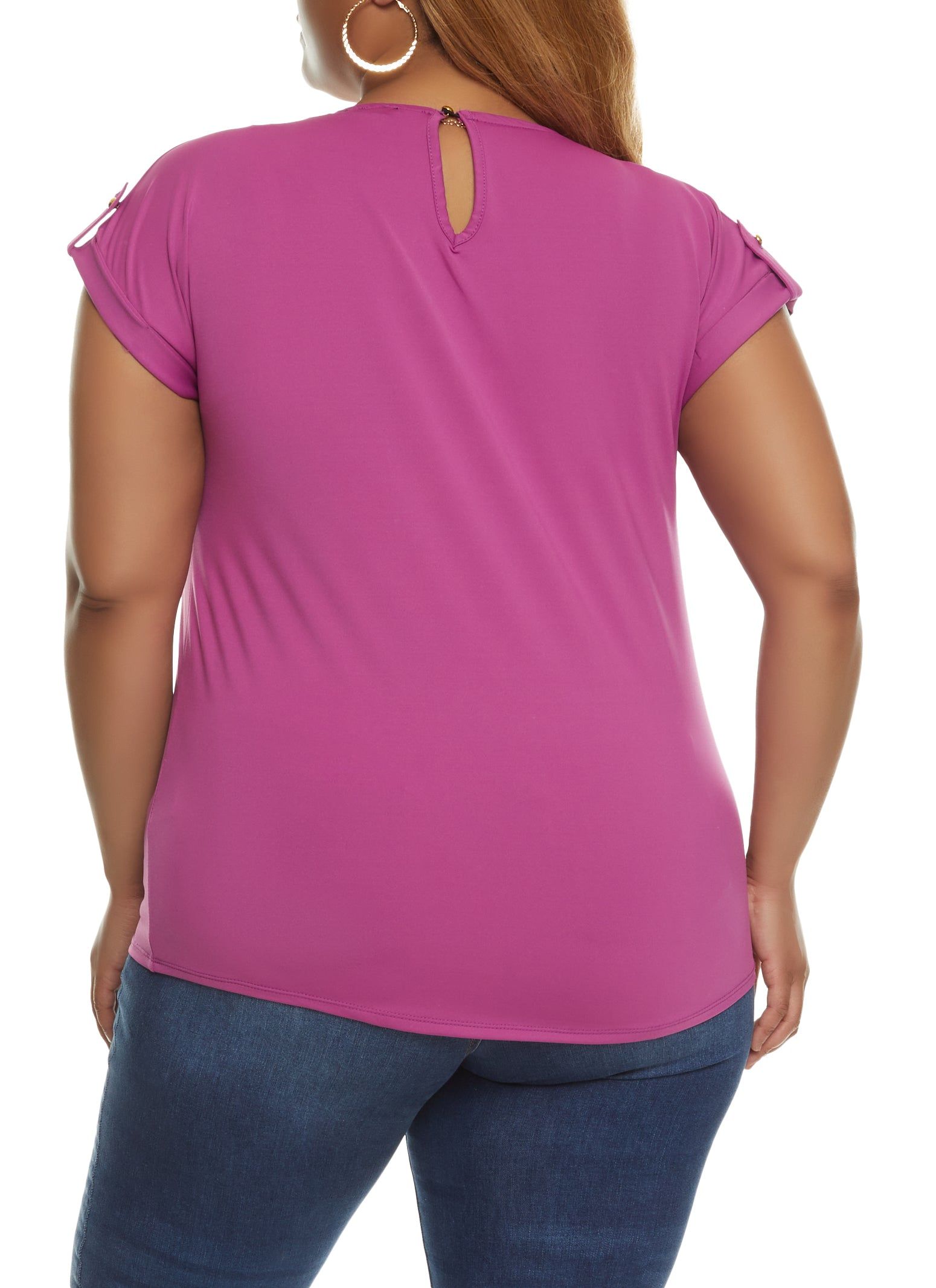 Plus Size Tabbed Short Sleeve Blouse with Necklace sold by Rainbow product image thumbnail 2