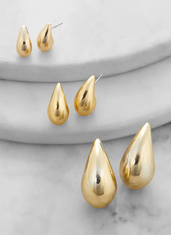 Metallic Teardrop Earring Trio sold by Rainbow
