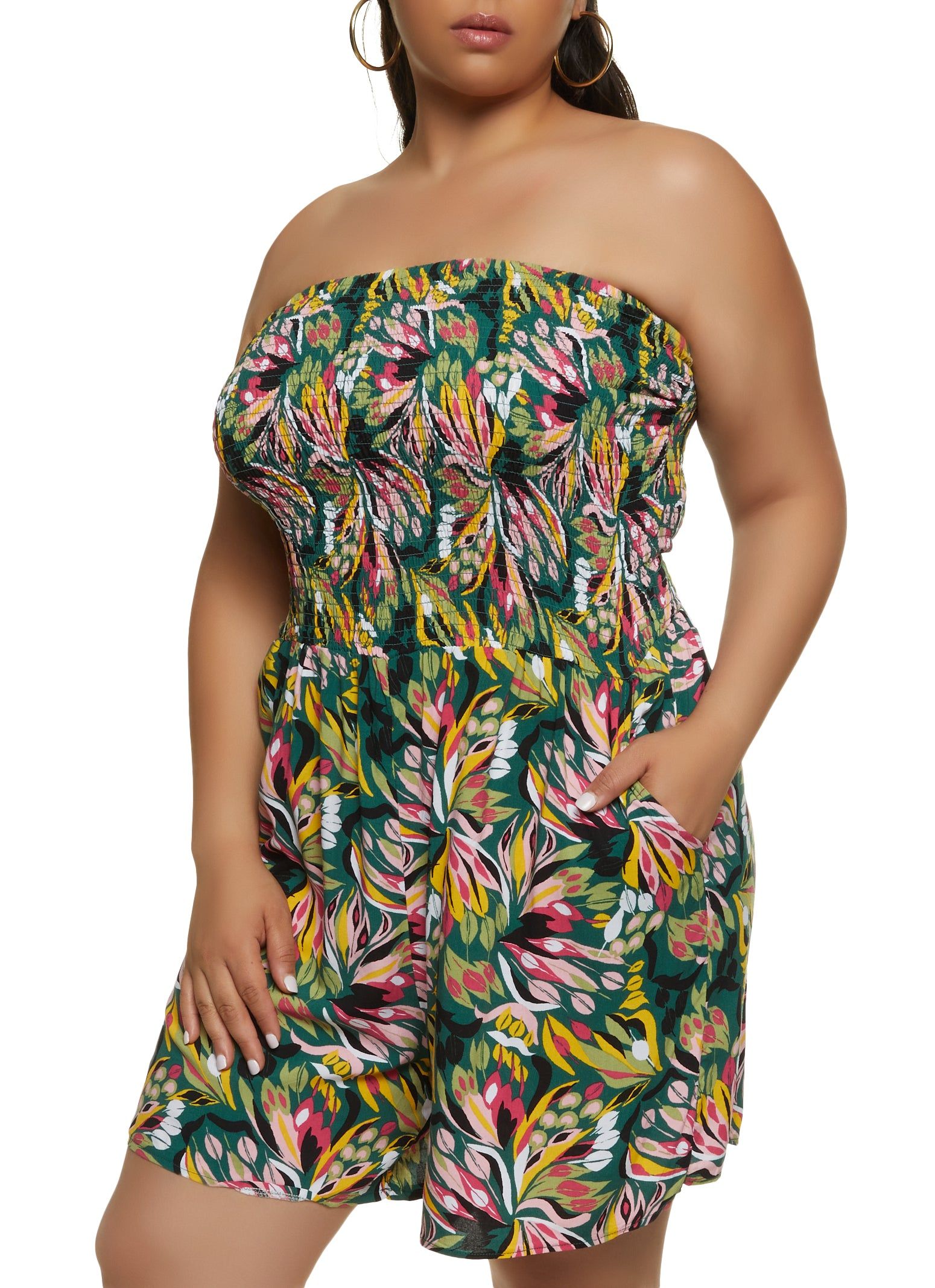 Plus Size Printed Smocked Tube Romper sold by Rainbow