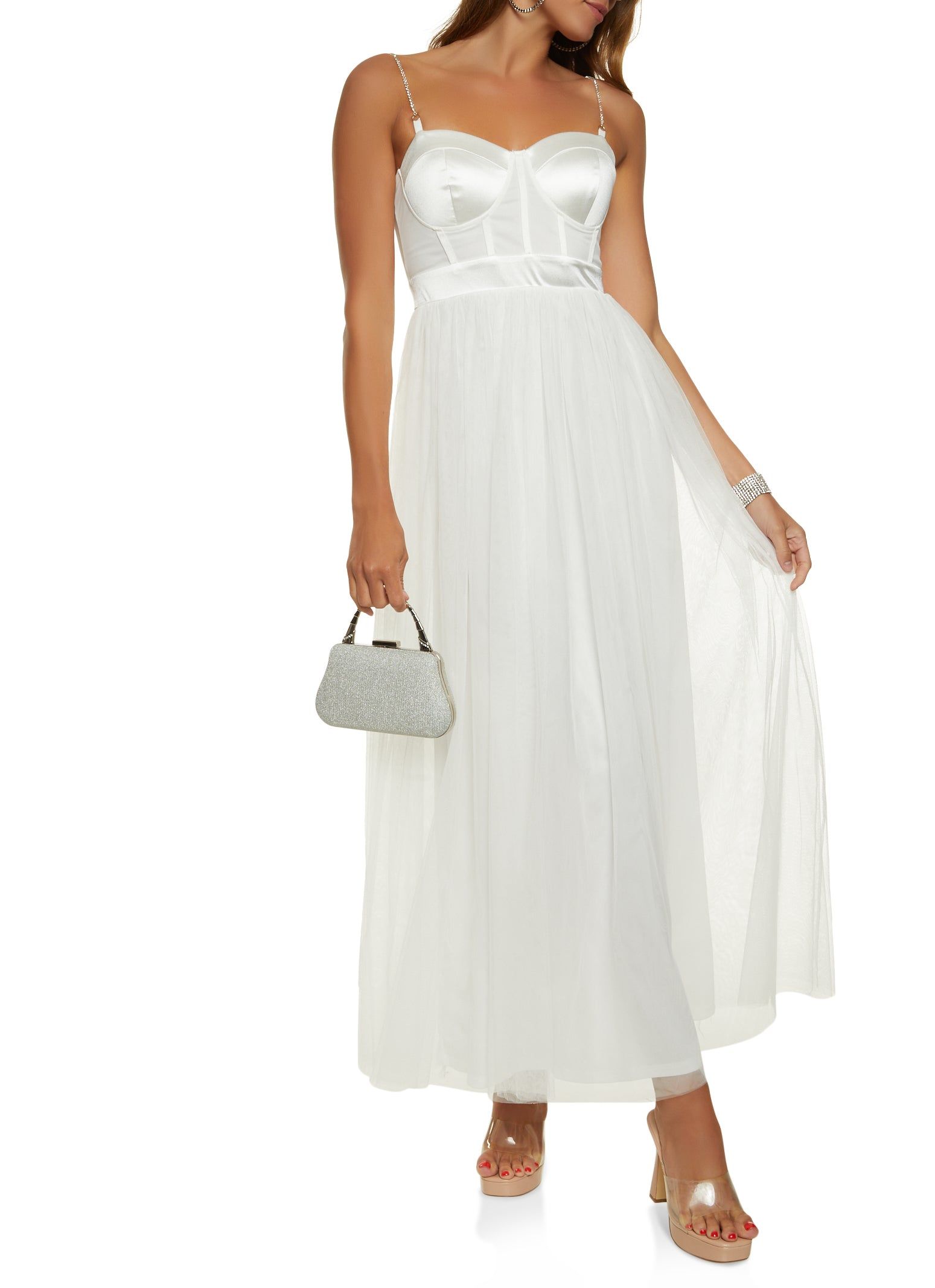 Rhinestone Strap Tulle Corset Maxi Dress sold by Rainbow product image thumbnail 2