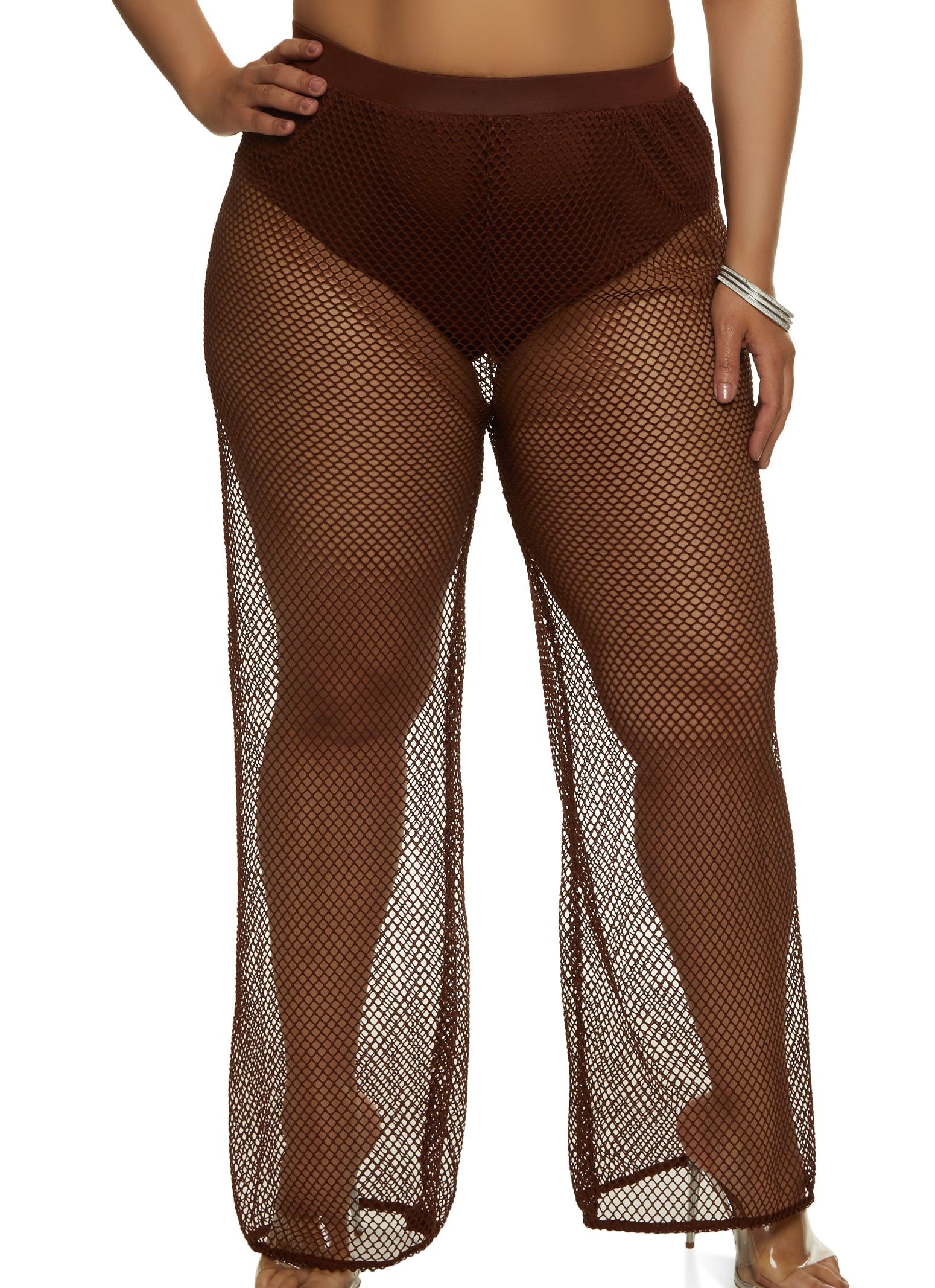 Plus Size Solid Fishnet Pants sold by Rainbow