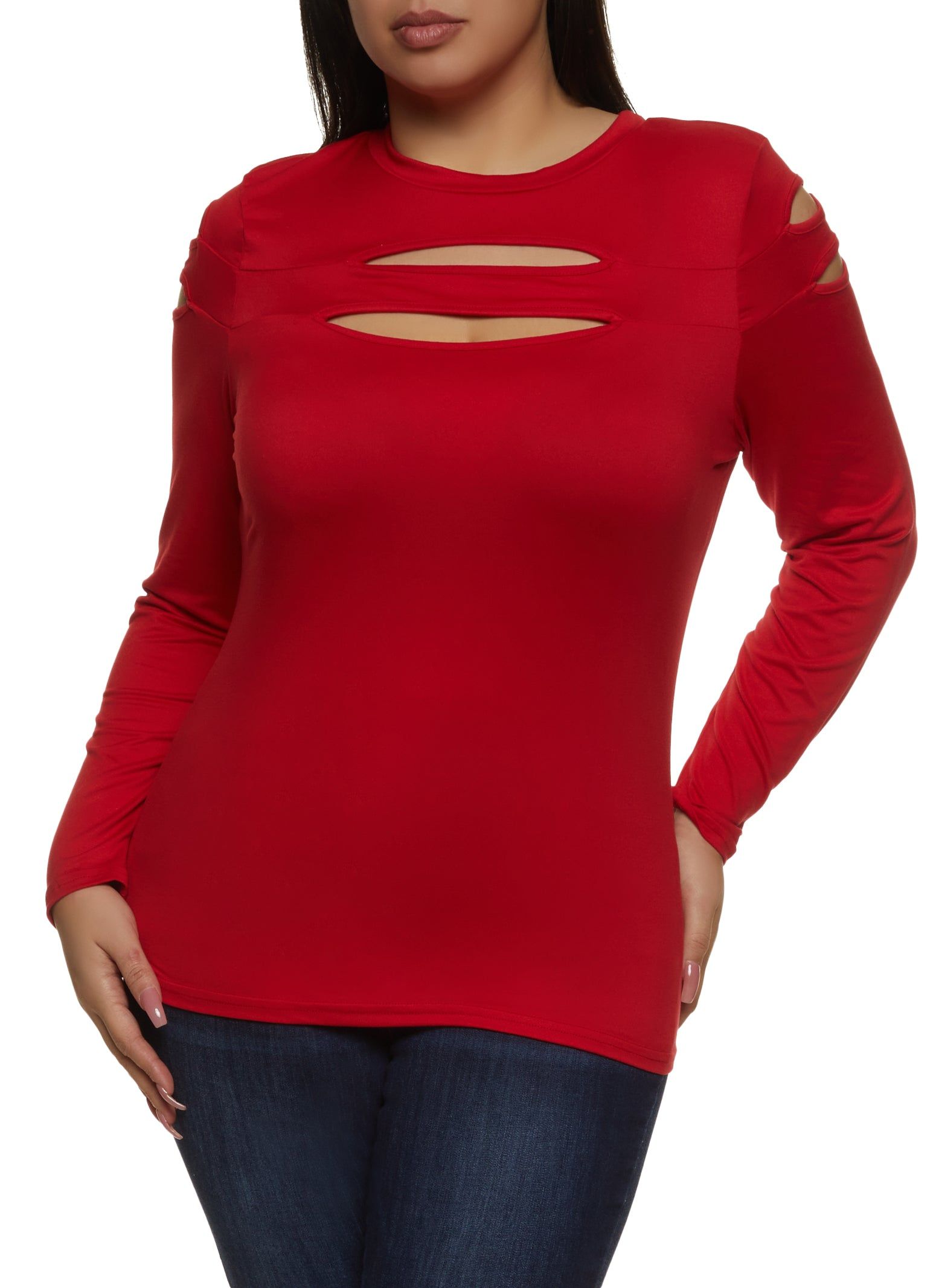 Plus Size Cut Out Keyhole Long Sleeve Tee sold by Rainbow