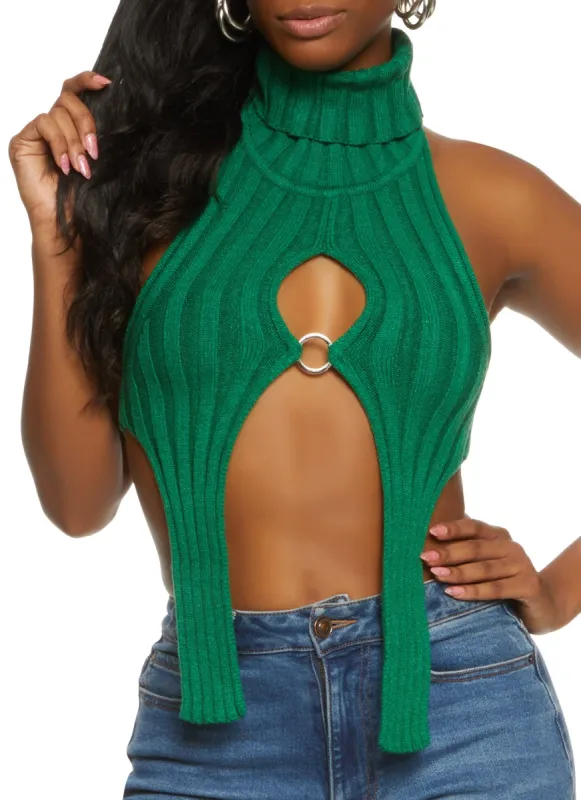 Rib Knit Turtleneck Keyhole Halter Top sold by Rainbow