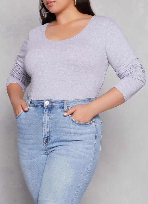 Plus Size Basic Scoop Neck Long Sleeve T Shirt sold by Rainbow