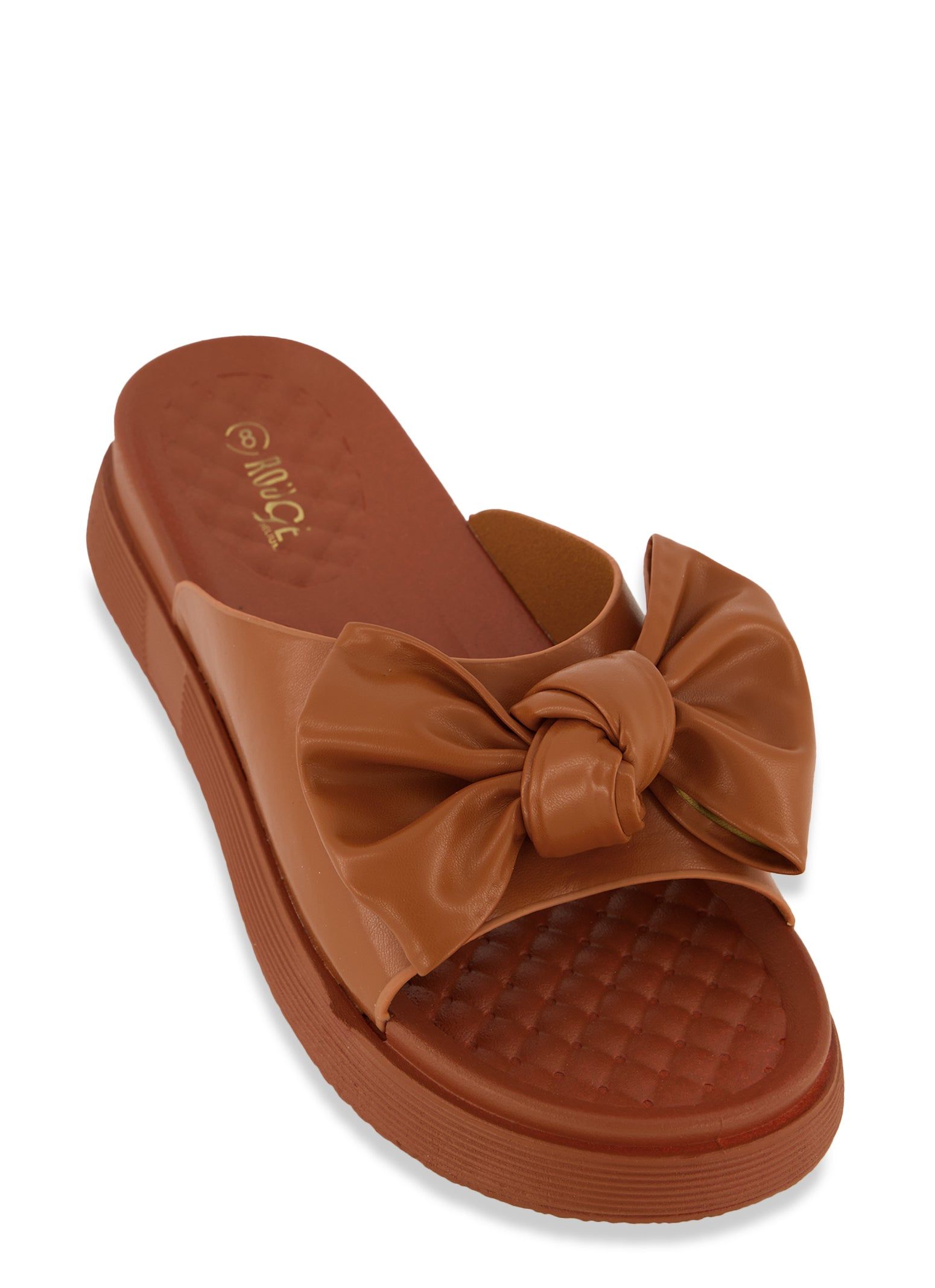 Solid Bow Tie Band Slide Sandals sold by Rainbow