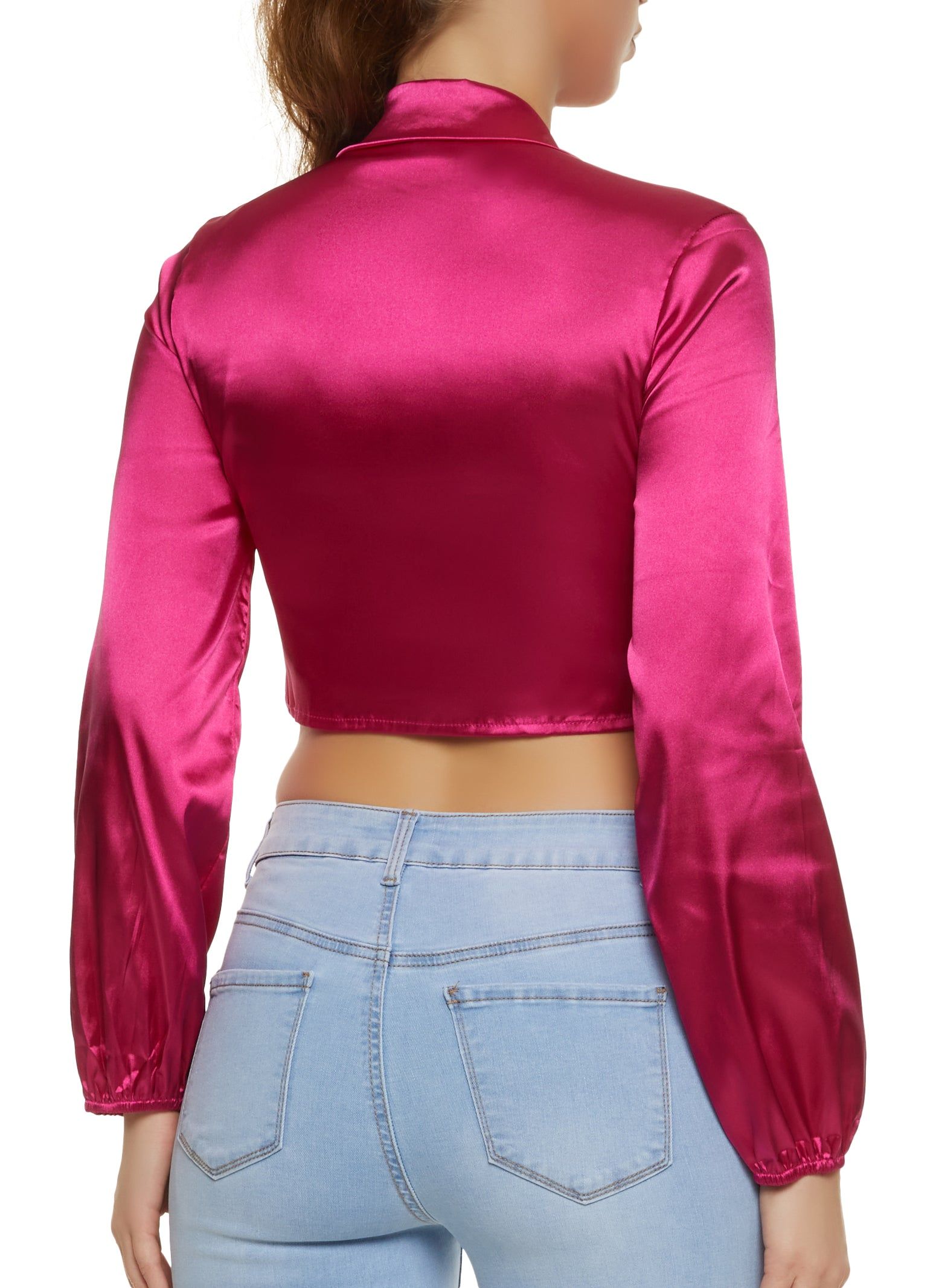 Satin Puff Sleeve Tie Front Crop Top sold by Rainbow product image thumbnail 2