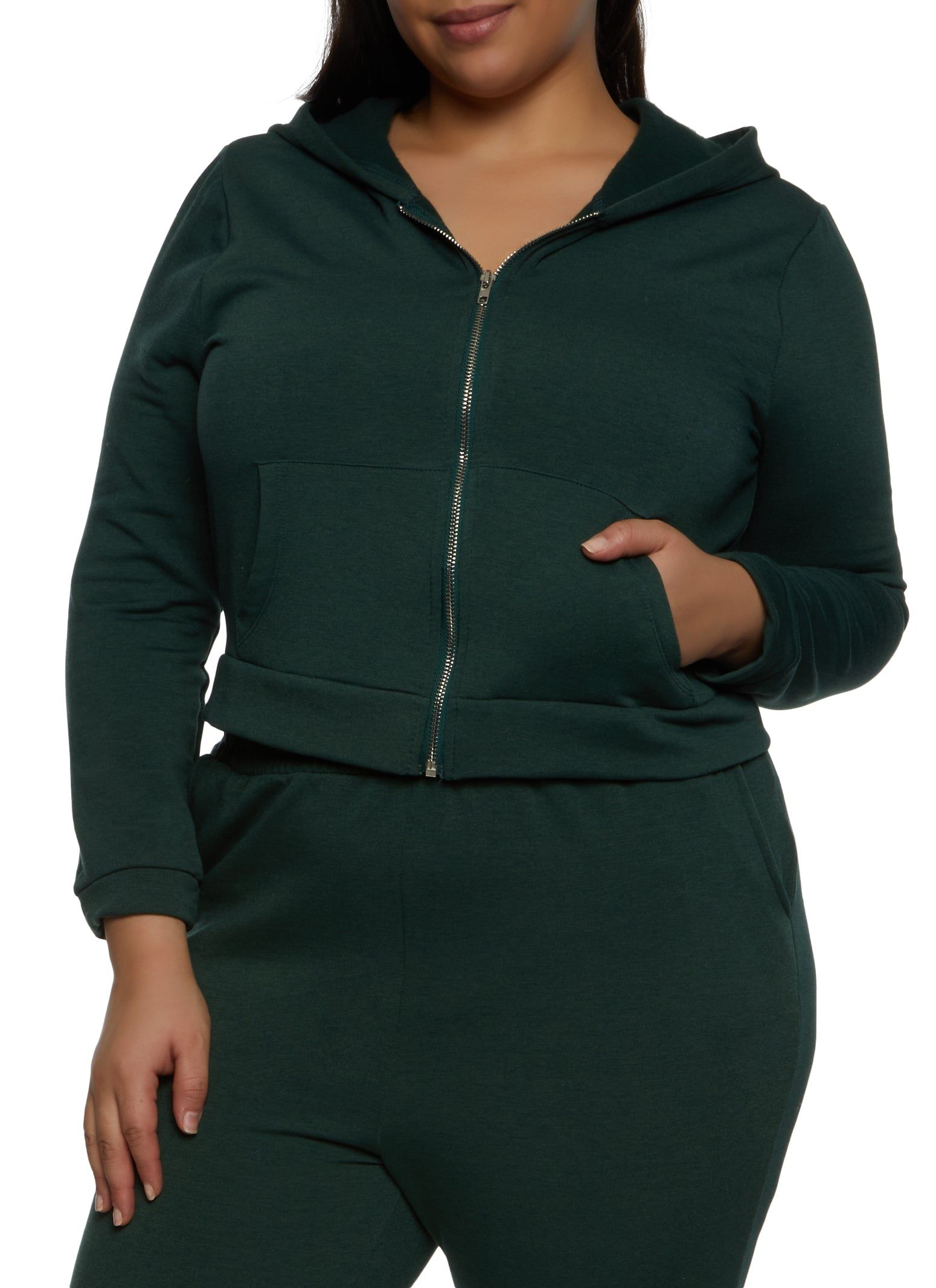 Plus Size Fleece Zip Front Cropped Hoodie sold by Rainbow