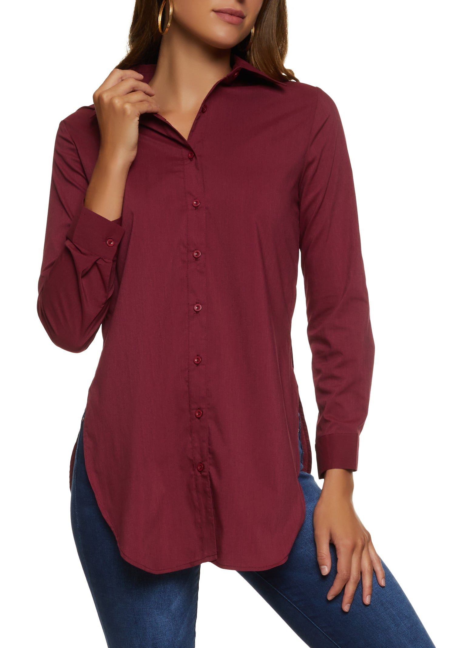 Poplin Button Front Tunic Shirt sold by Rainbow