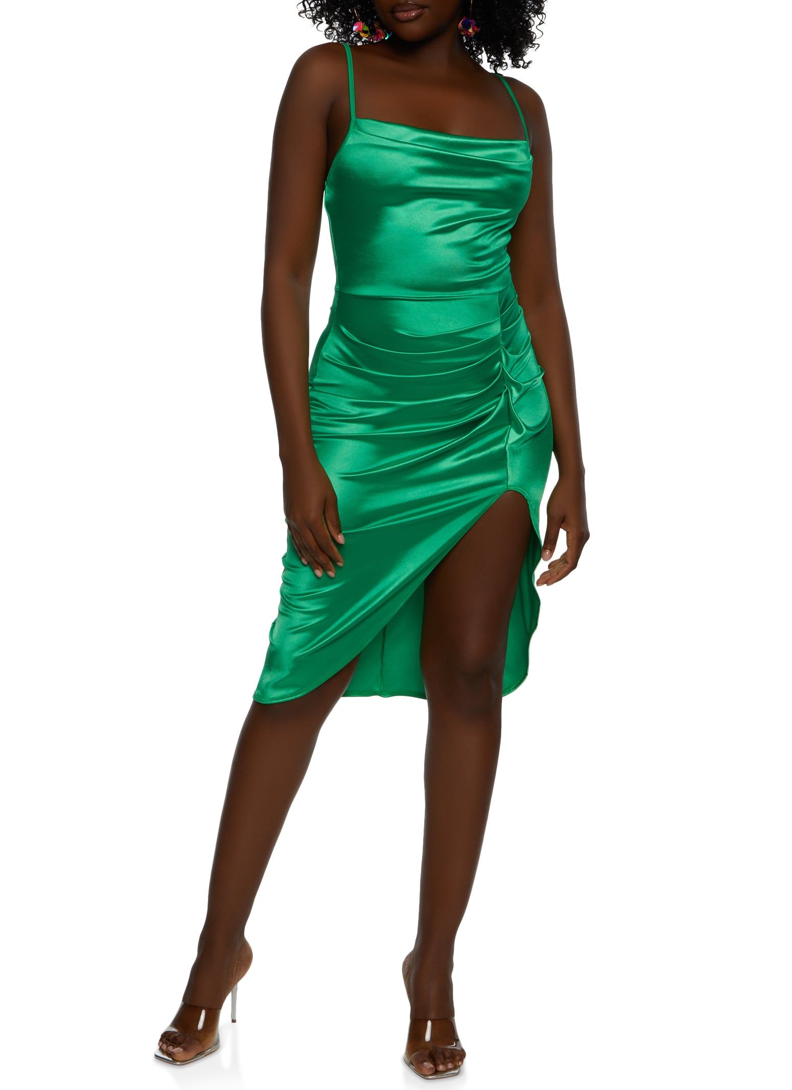 Satin Cowl Neck Asymmetric Hem Cami Dress sold by Rainbow product image thumbnail 2