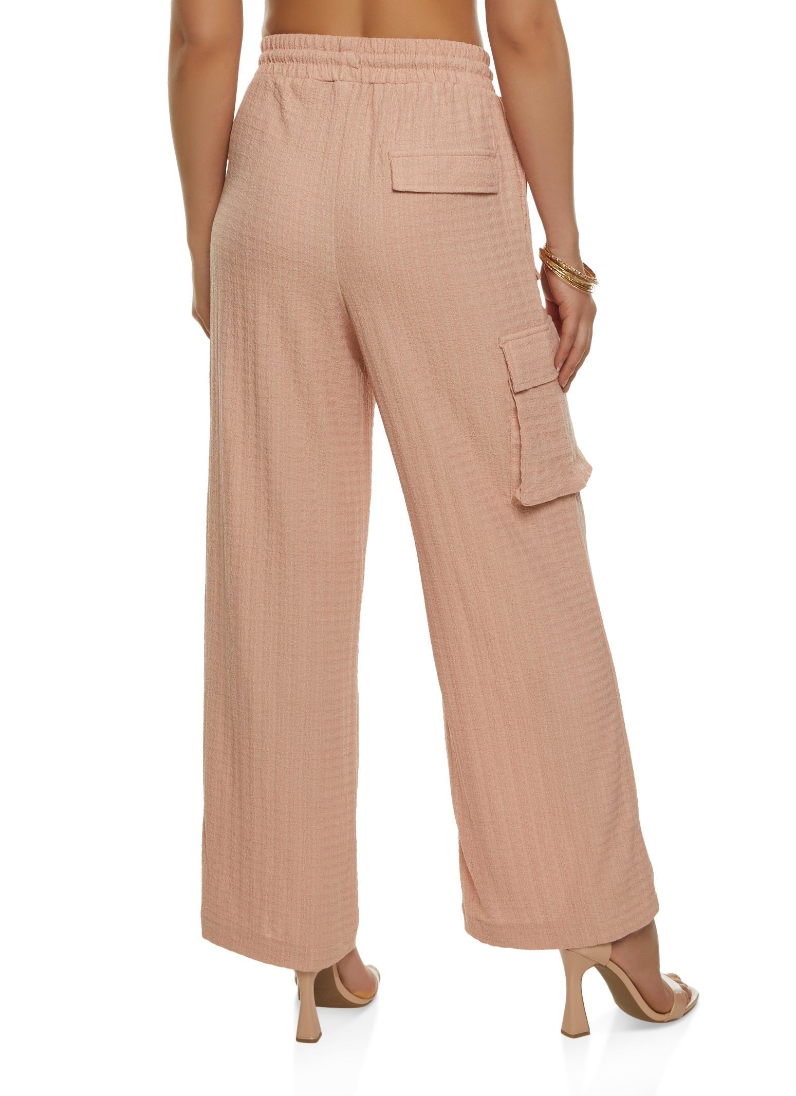 Textured Knit Drawstring Wide Leg Cargo Pants sold by Rainbow product image thumbnail 2