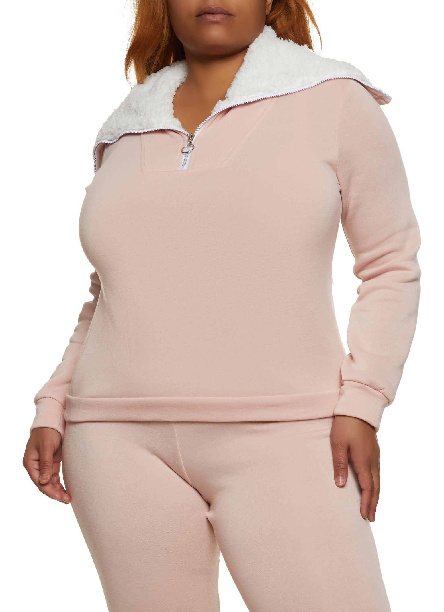 Plus Size Sherpa Lined Collar Half Zip Sweatshirt sold by Rainbow