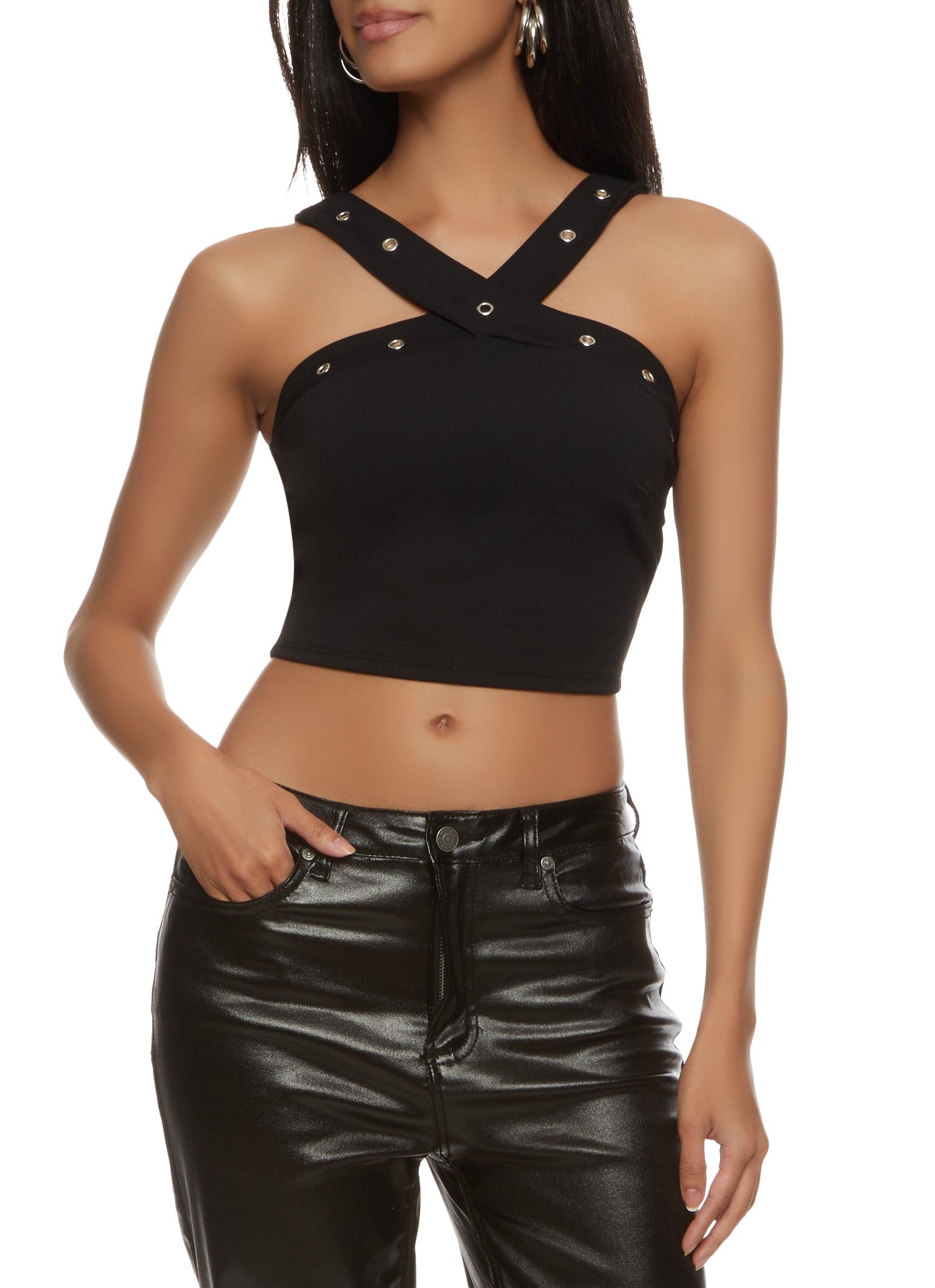 Grommet Trim Crop Top sold by Rainbow