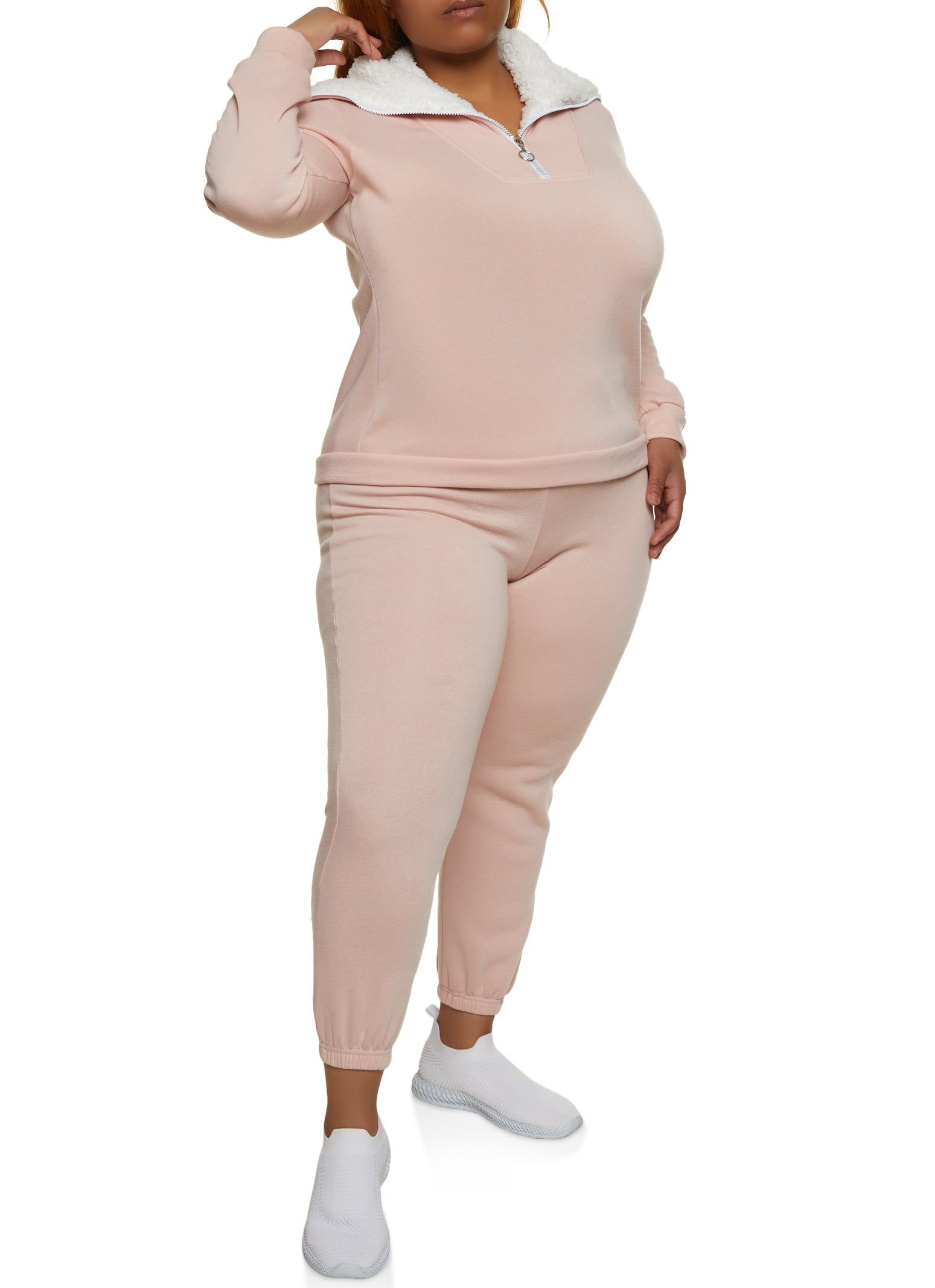 Plus Size Sherpa Lined Collar Half Zip Sweatshirt sold by Rainbow product image thumbnail 2