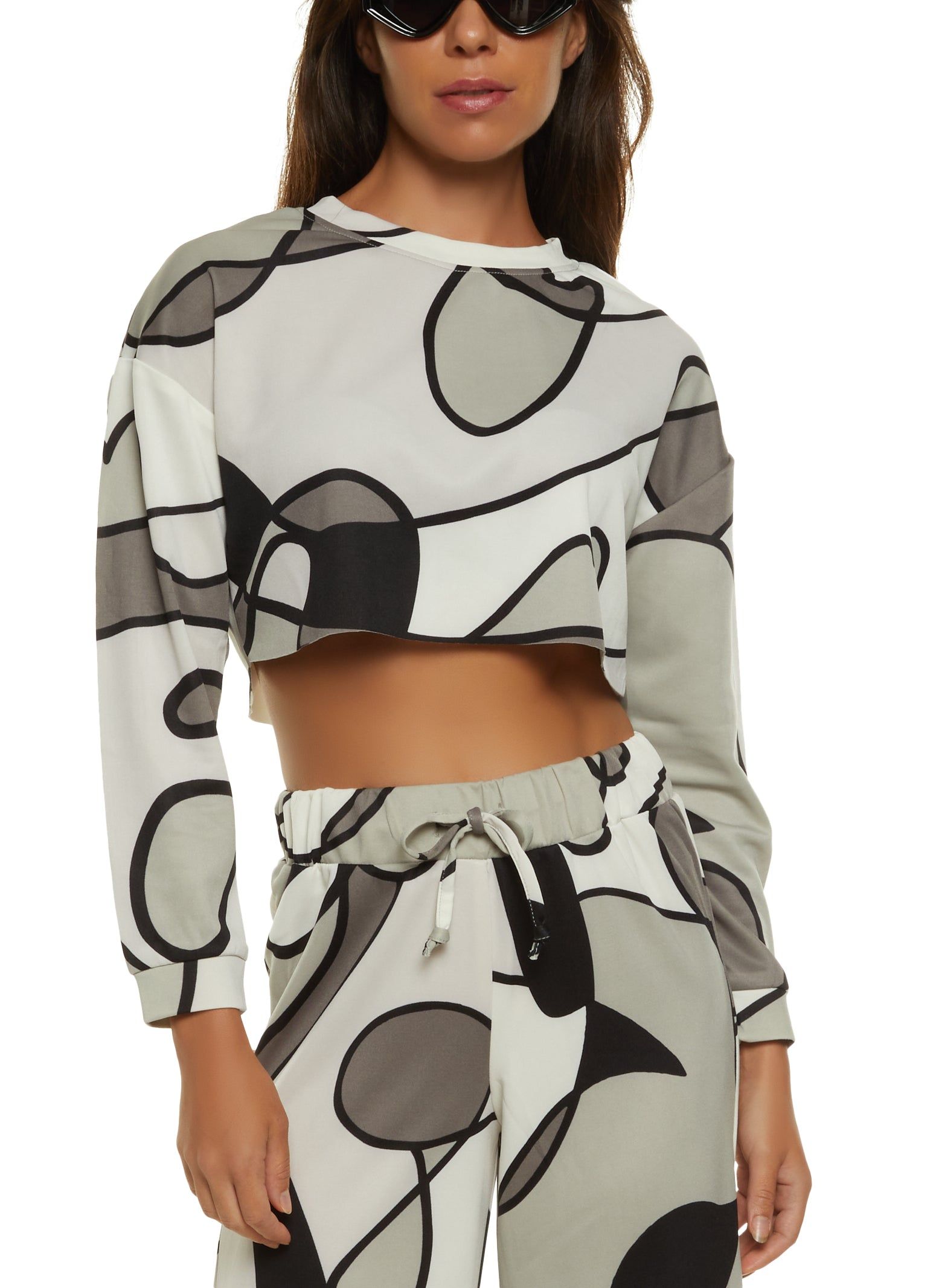 Abstract Print Long Sleeve Crop Top sold by Rainbow
