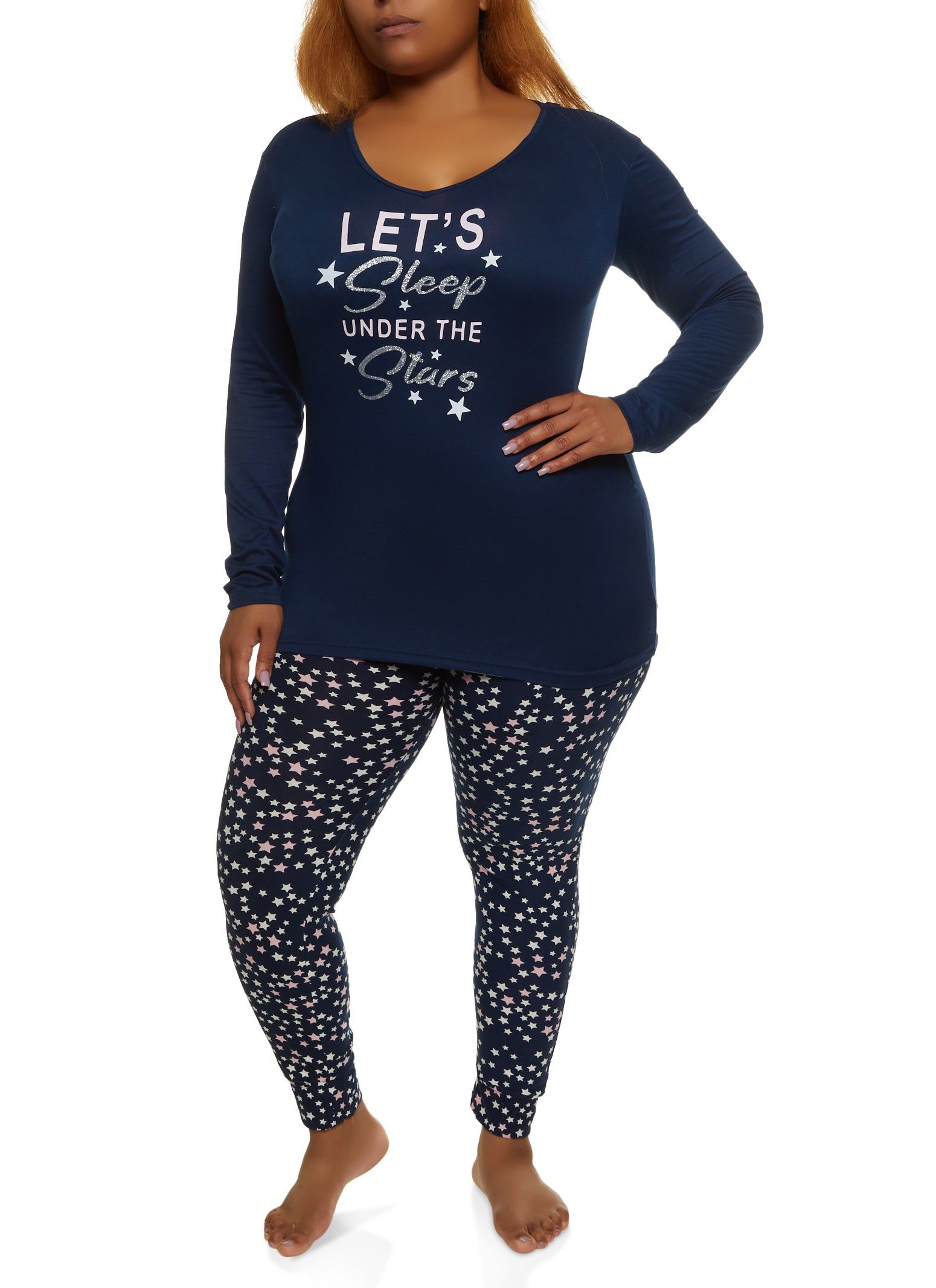 Plus Size Under The Stars Graphic Pajama Top and Pants sold by Rainbow