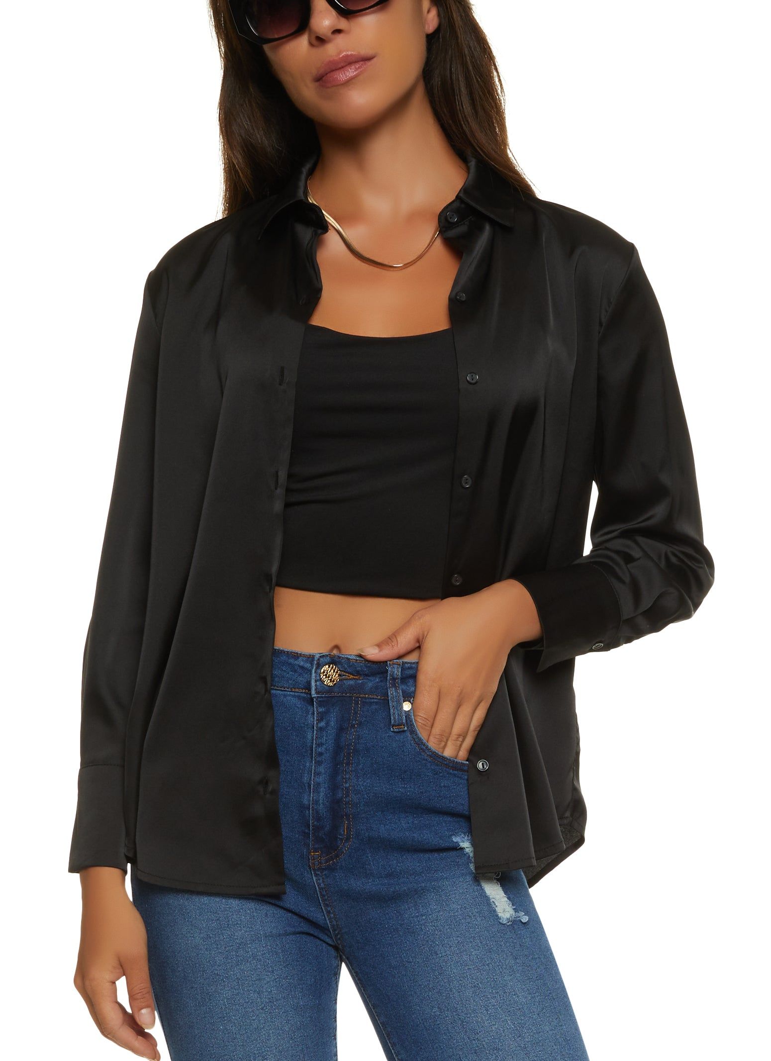 Satin Long Sleeve Button Front Shirt sold by Rainbow