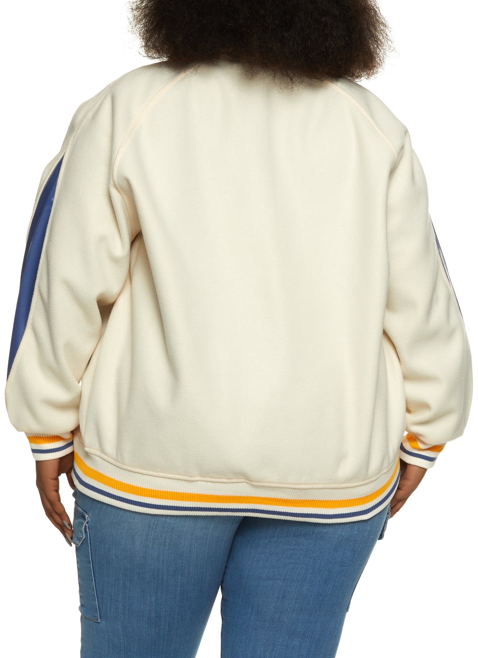 Plus Size NY Chenille Patch Collared Varsity Bomber Jacket sold by Rainbow product image thumbnail 3