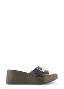 Rhinestone Detail Band Wedge Slide Sandals sold by Rainbow