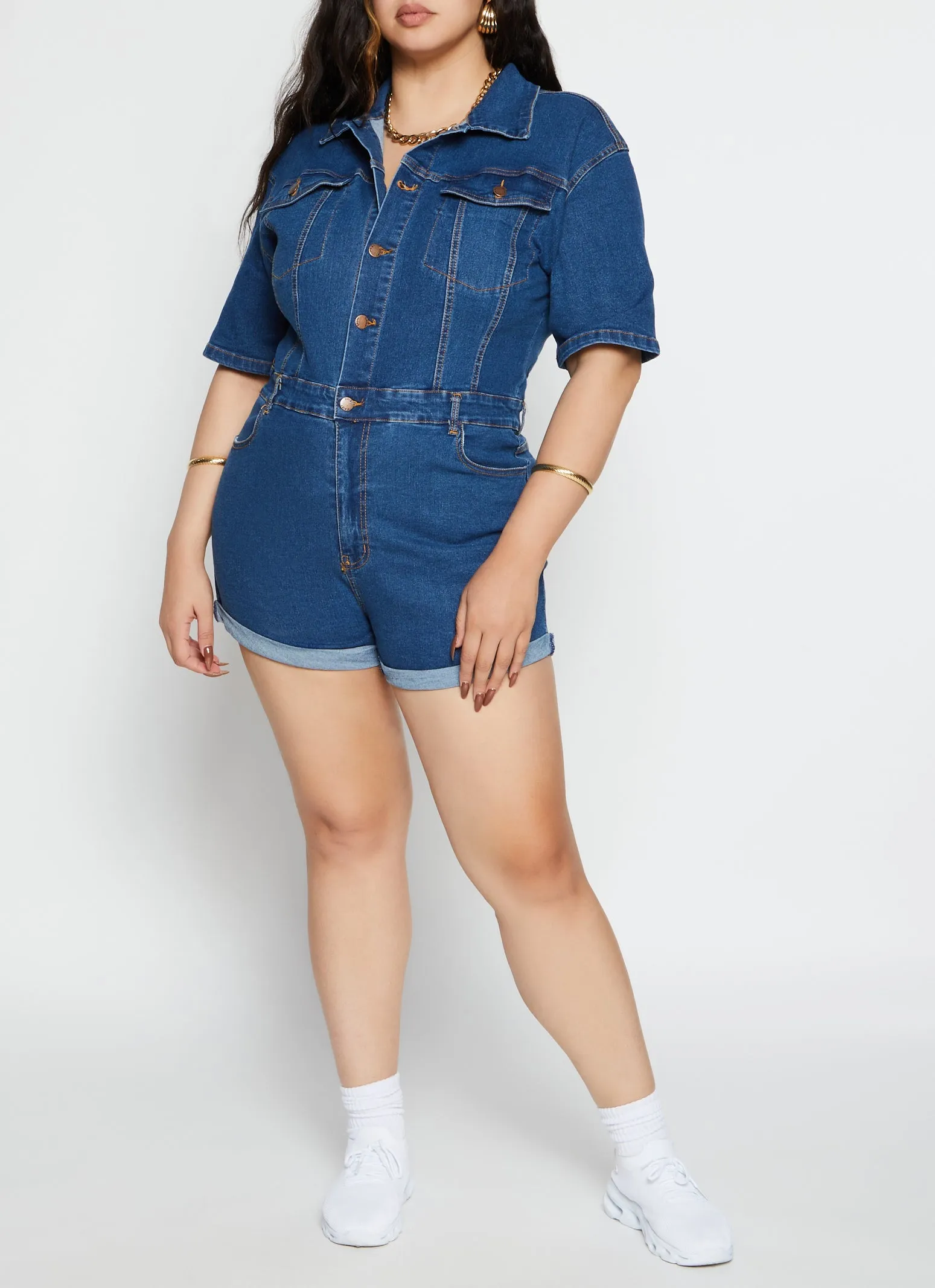 Plus Size Daisy Short Sleeve Denim Romper sold by Rainbow product image thumbnail 2