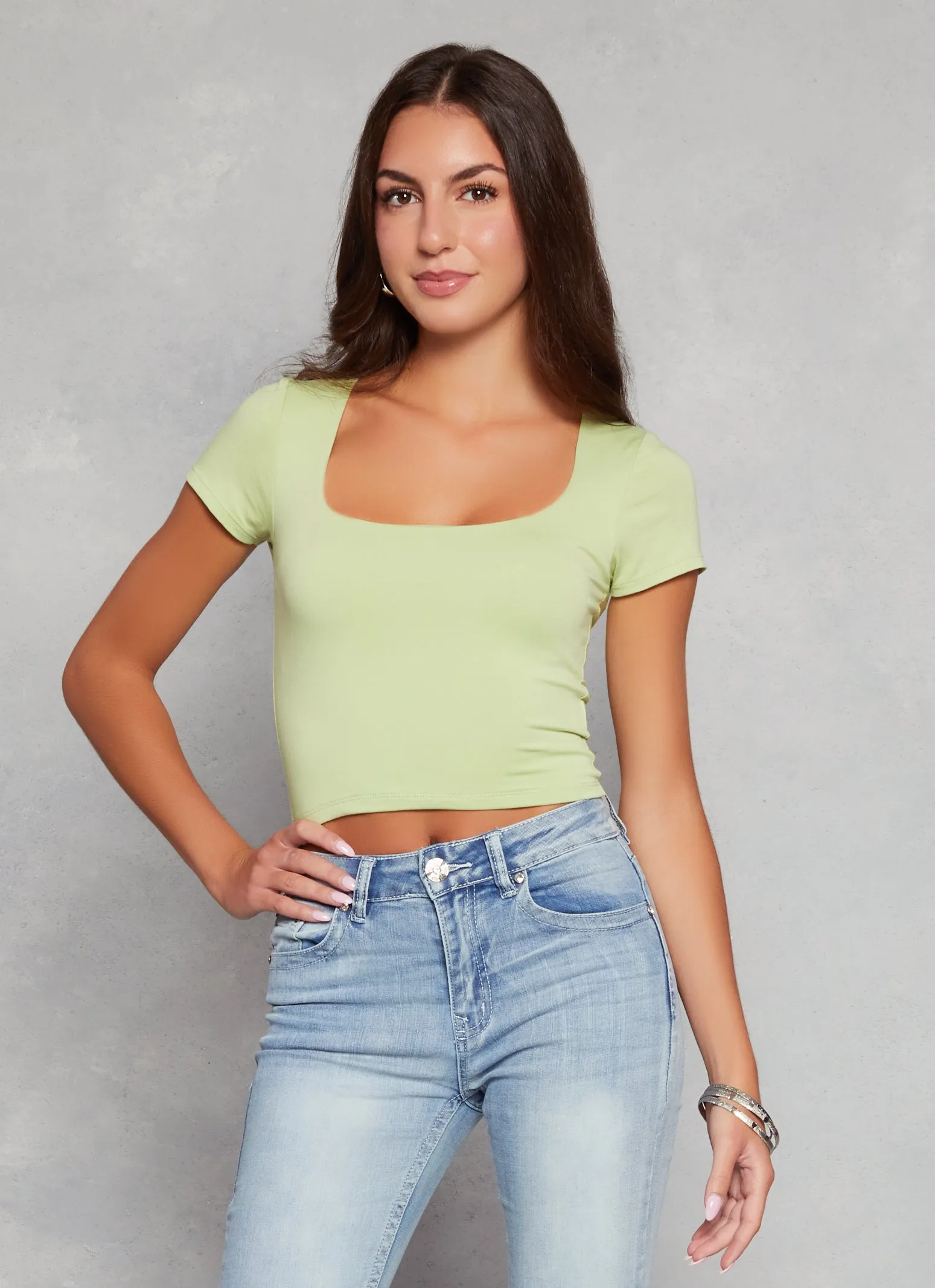 Basic Scoop Neck Cropped Tee sold by Rainbow