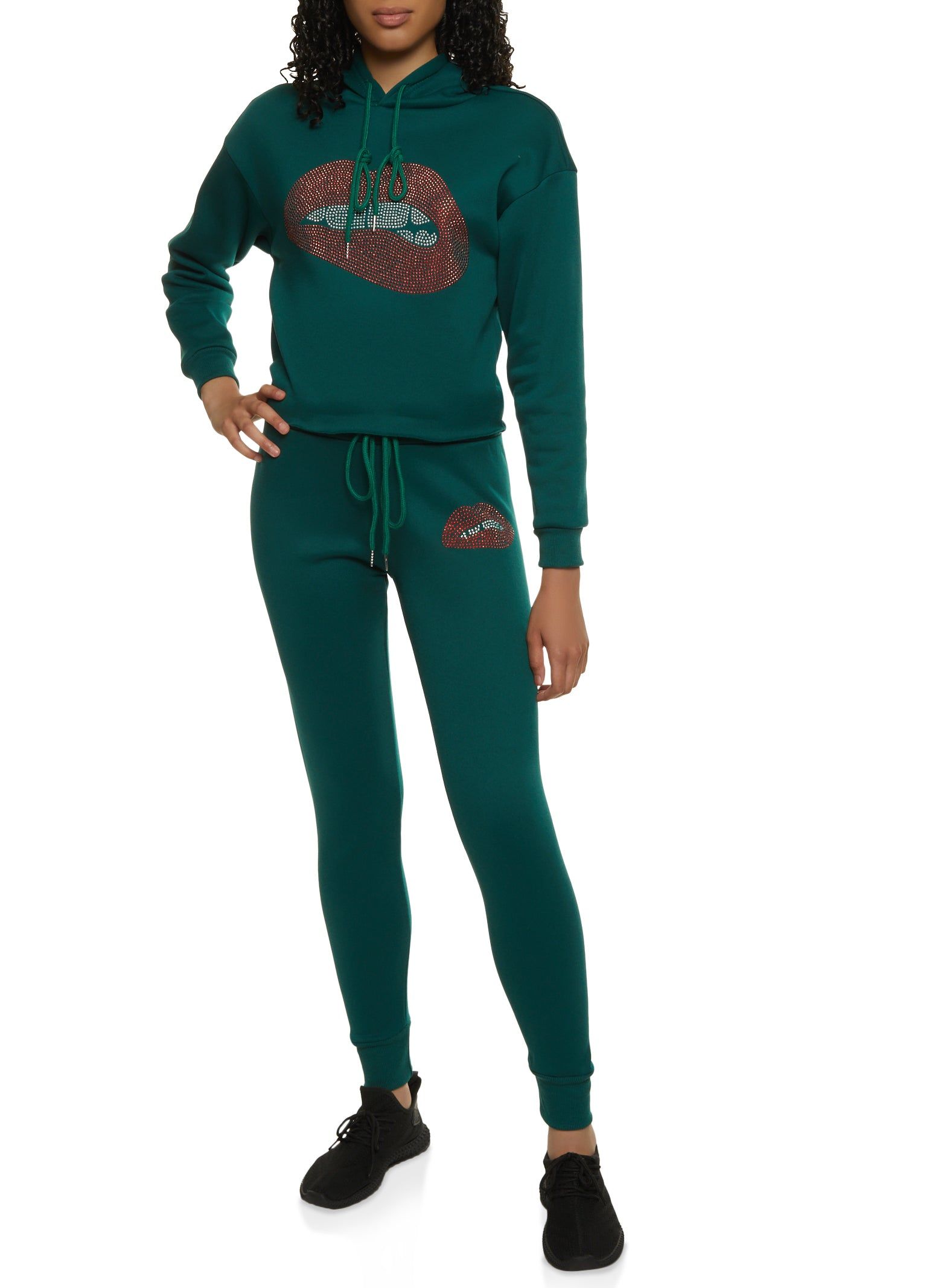 Rhinestone Studded Lip Graphic Hoodie sold by Rainbow product image thumbnail 2