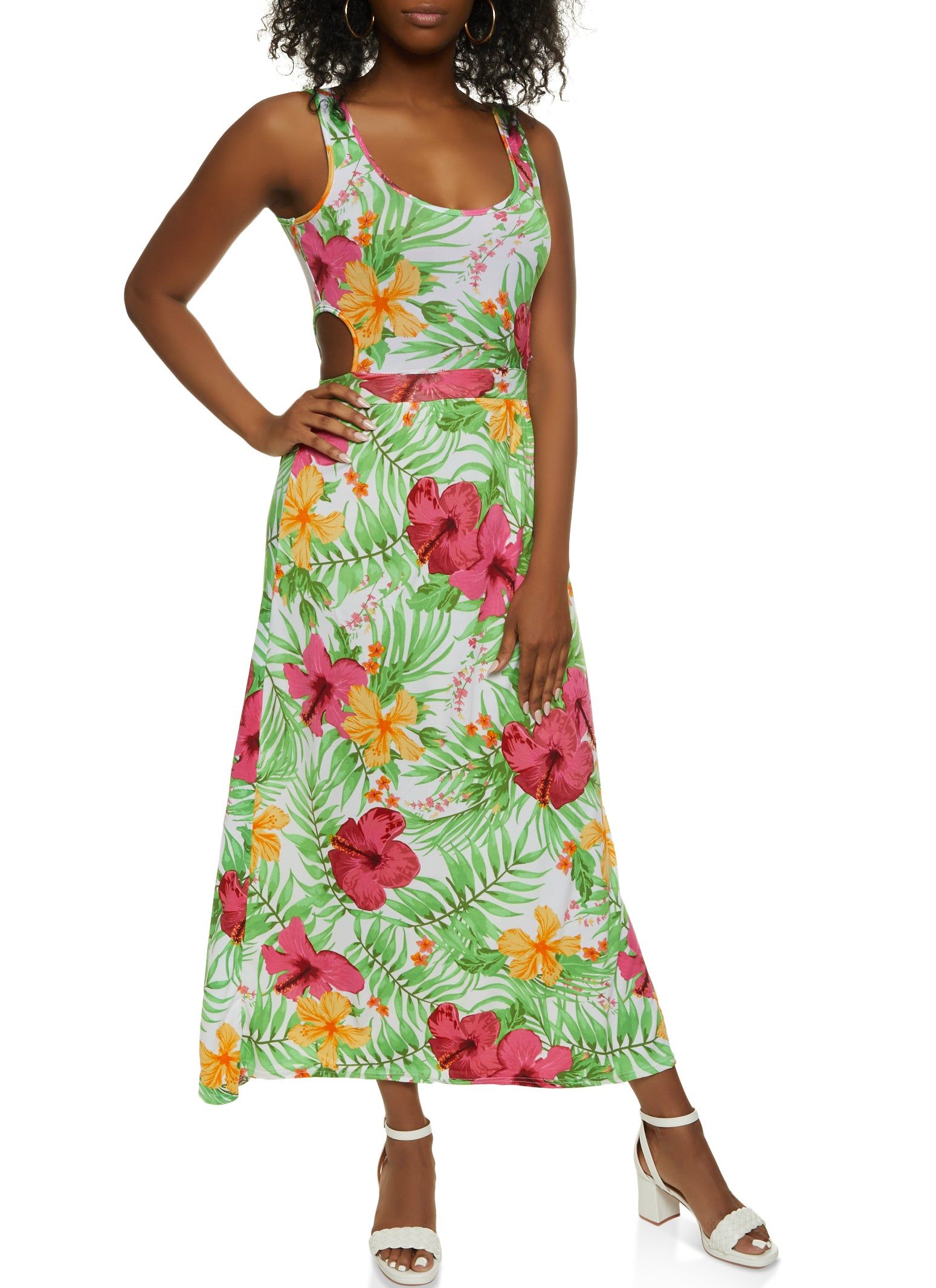 Tropical Floral Print Cut Out Maxi Dress sold by Rainbow