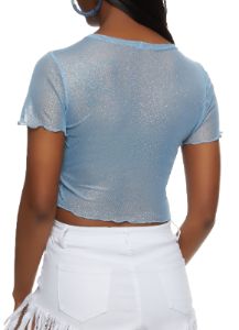 Sheer Mesh Lettuce Edge Crop Top sold by Rainbow