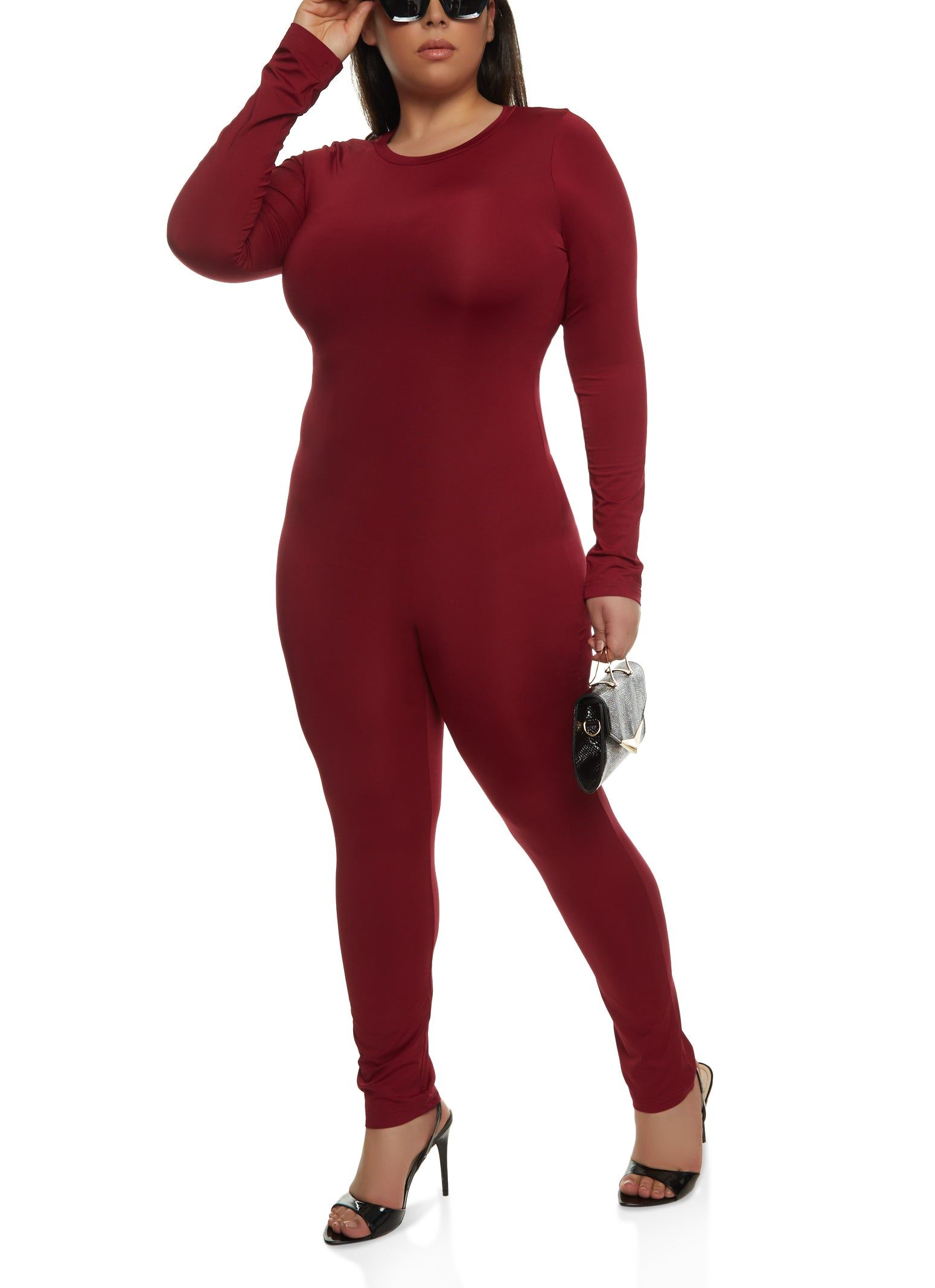 Plus Size Daisy Long Sleeve Crew Neck Catsuit sold by Rainbow