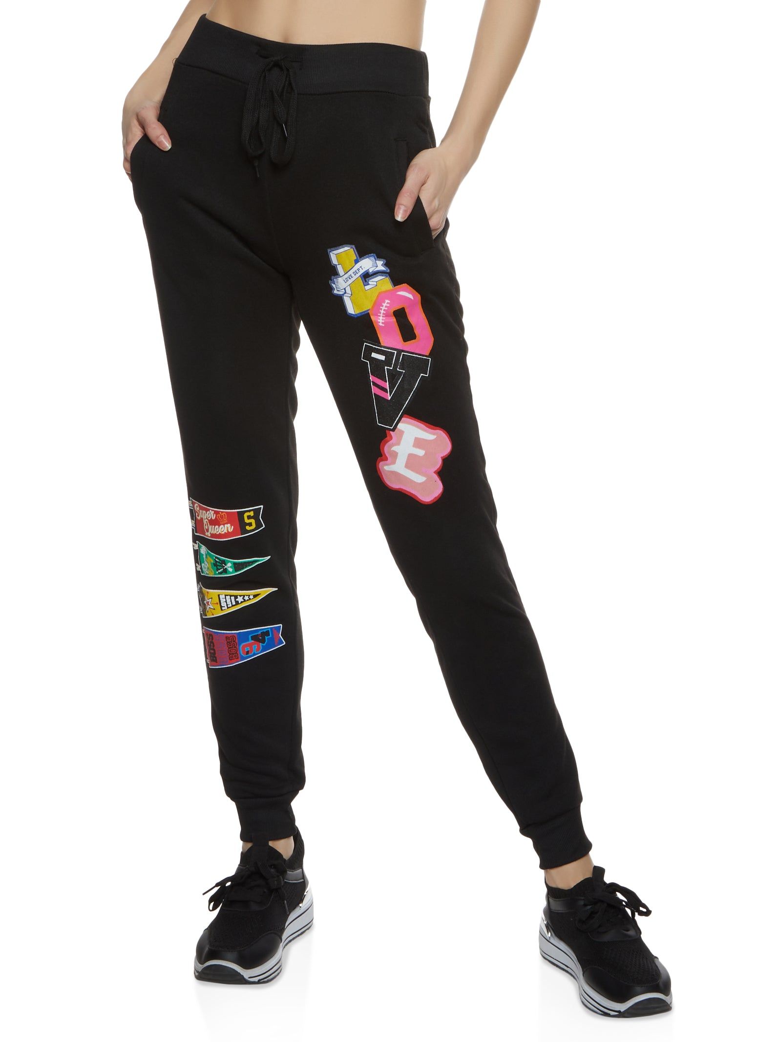 Love Patch Graphic Drawstring Joggers sold by Rainbow