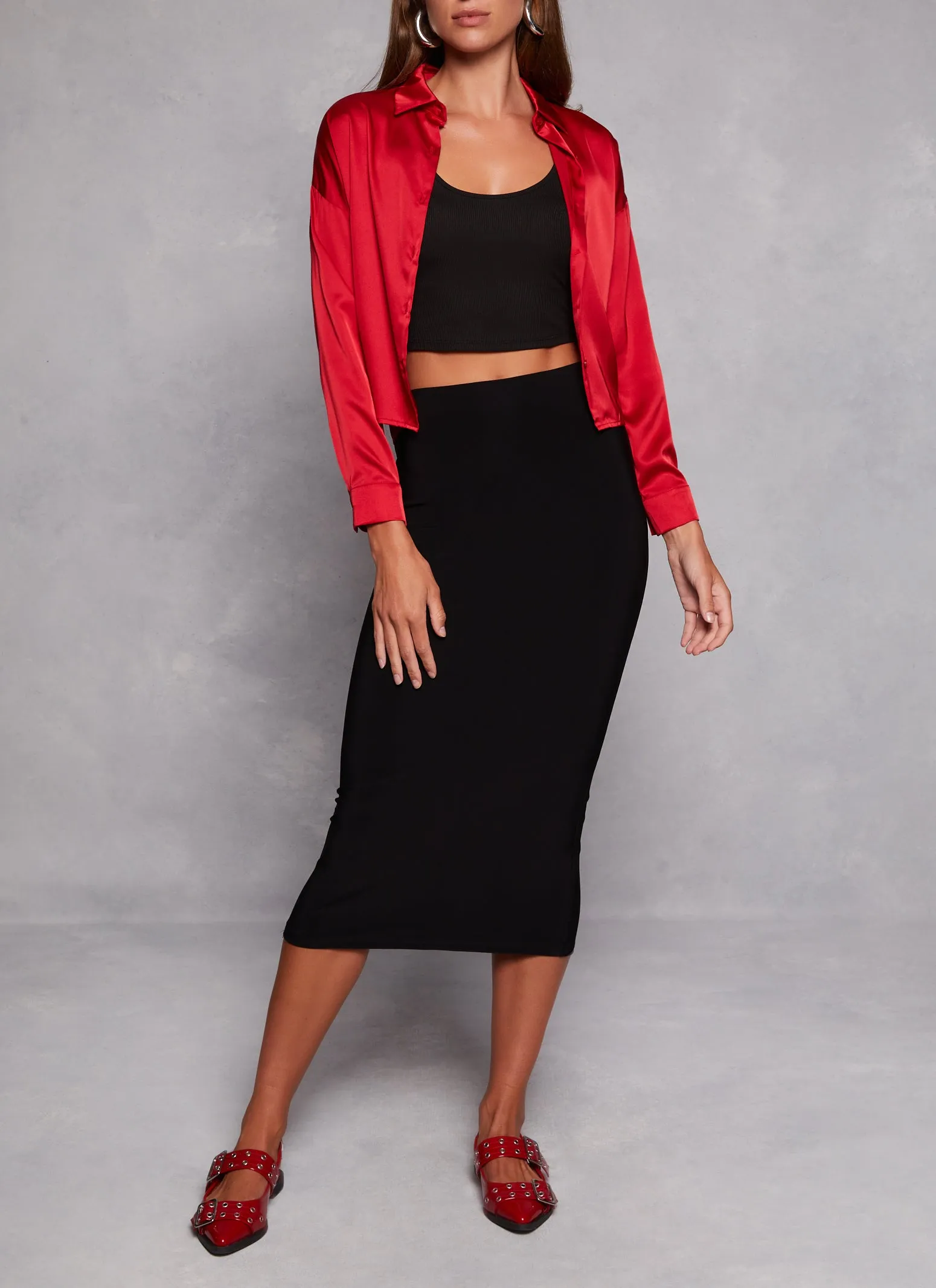 Satin Button Front Cropped Blouse sold by Rainbow product image thumbnail 2