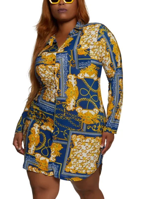 Plus Size Border Status Print Shirt Dress sold by Rainbow