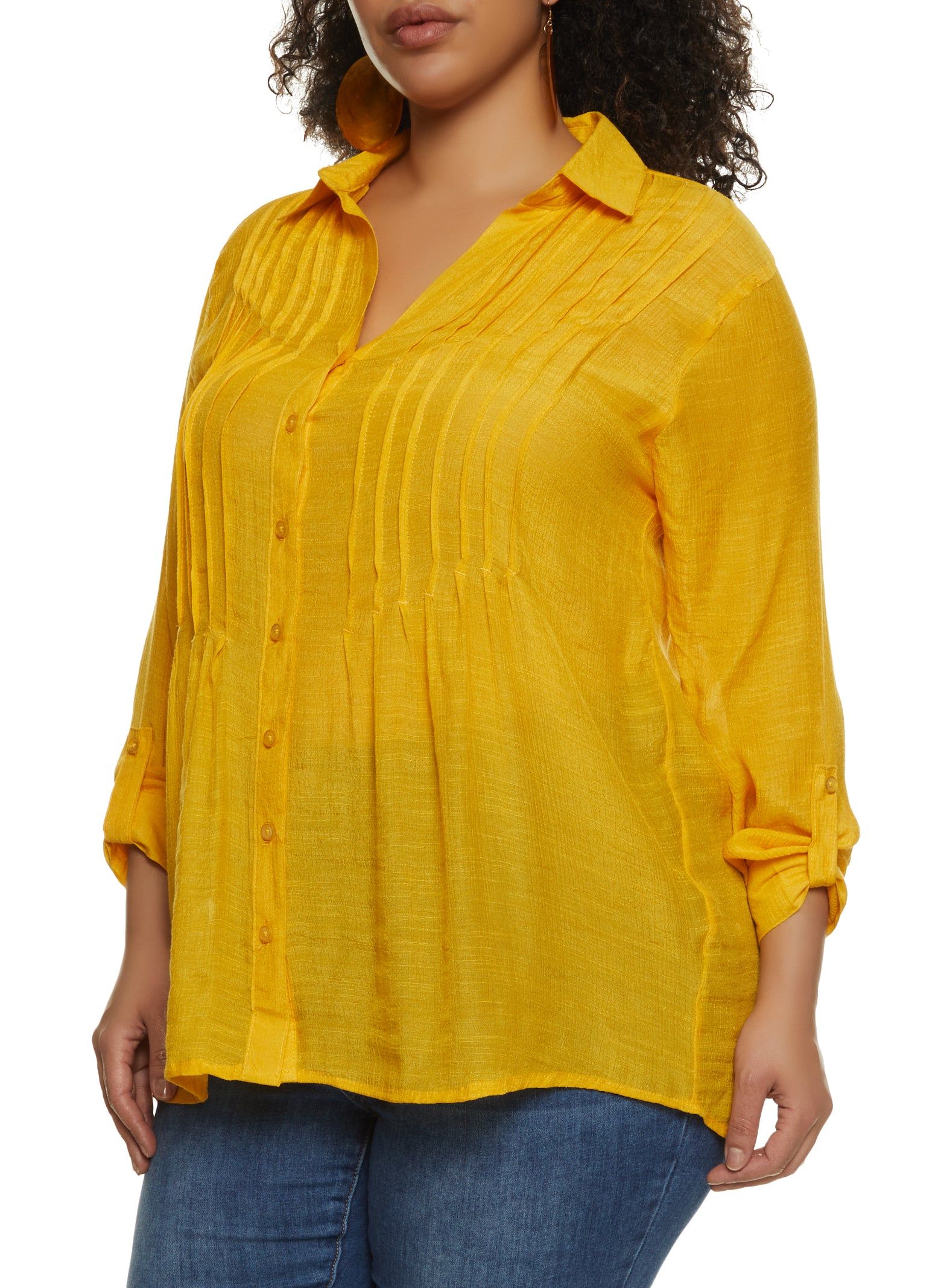 Plus Size Pintuck Button Down Gauze Shirt sold by Rainbow