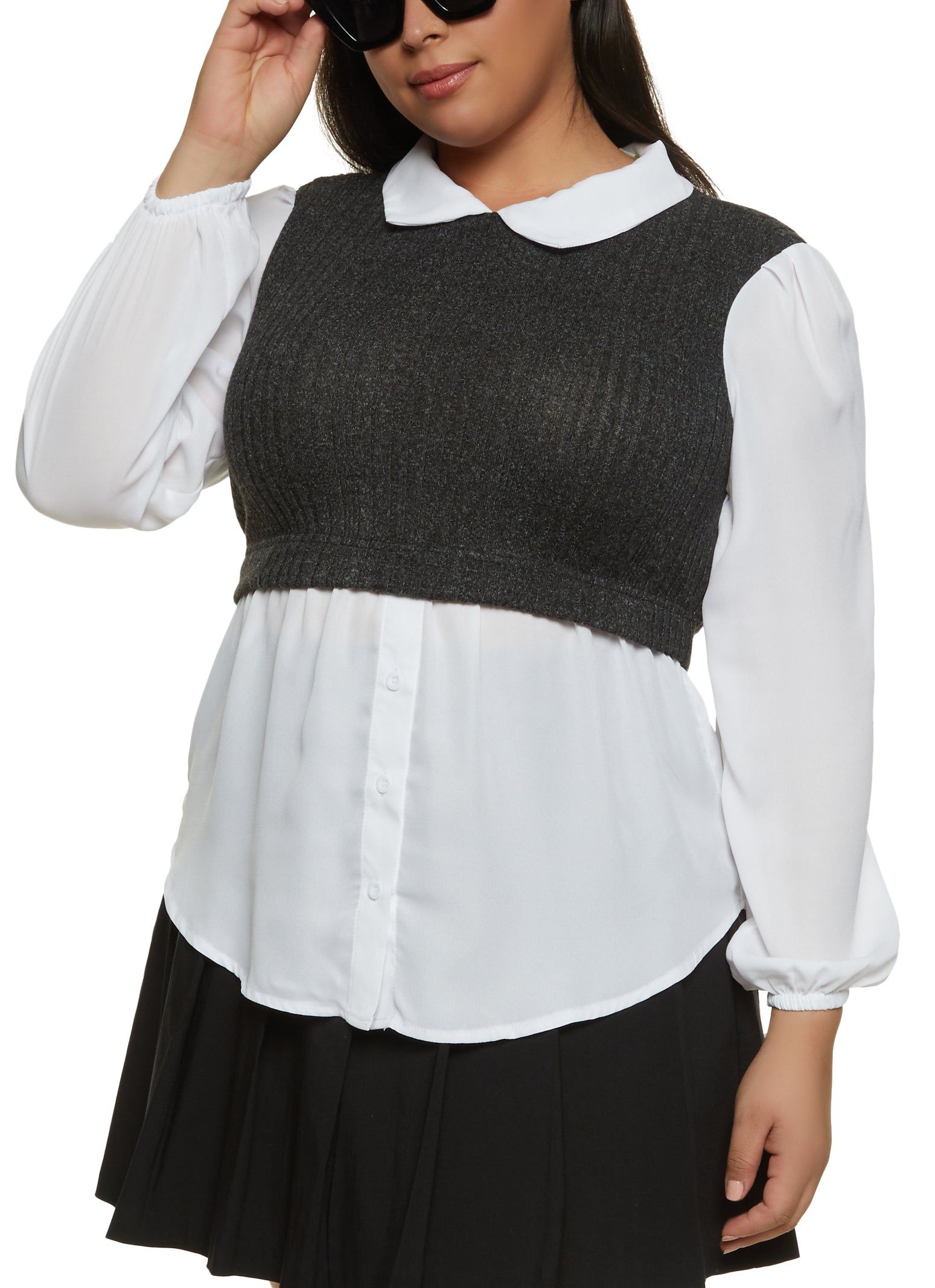 Plus Size Balloon Sleeve Sweater Vest Shirt sold by Rainbow