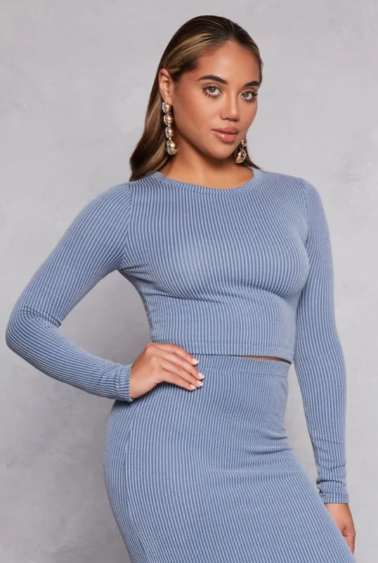 Almost Famous Ribbed Knit Long Sleeve Crop Top sold by Rainbow