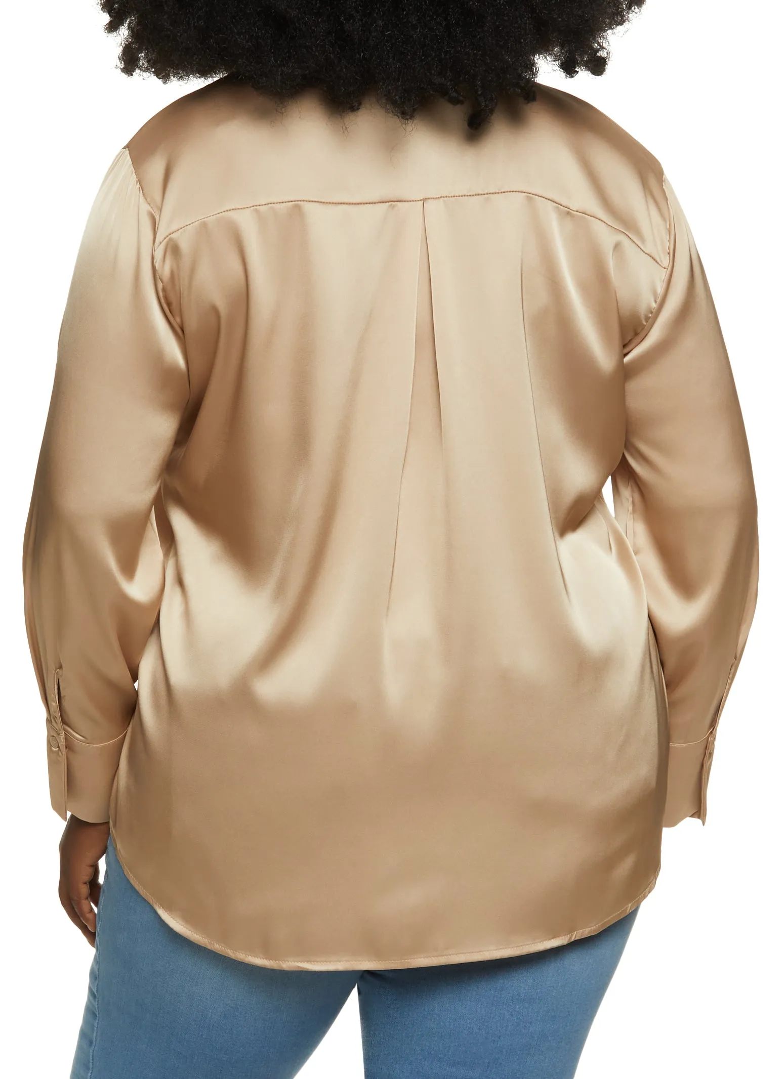 Plus Size Satin Solid Button Down Shirt sold by Rainbow product image thumbnail 2