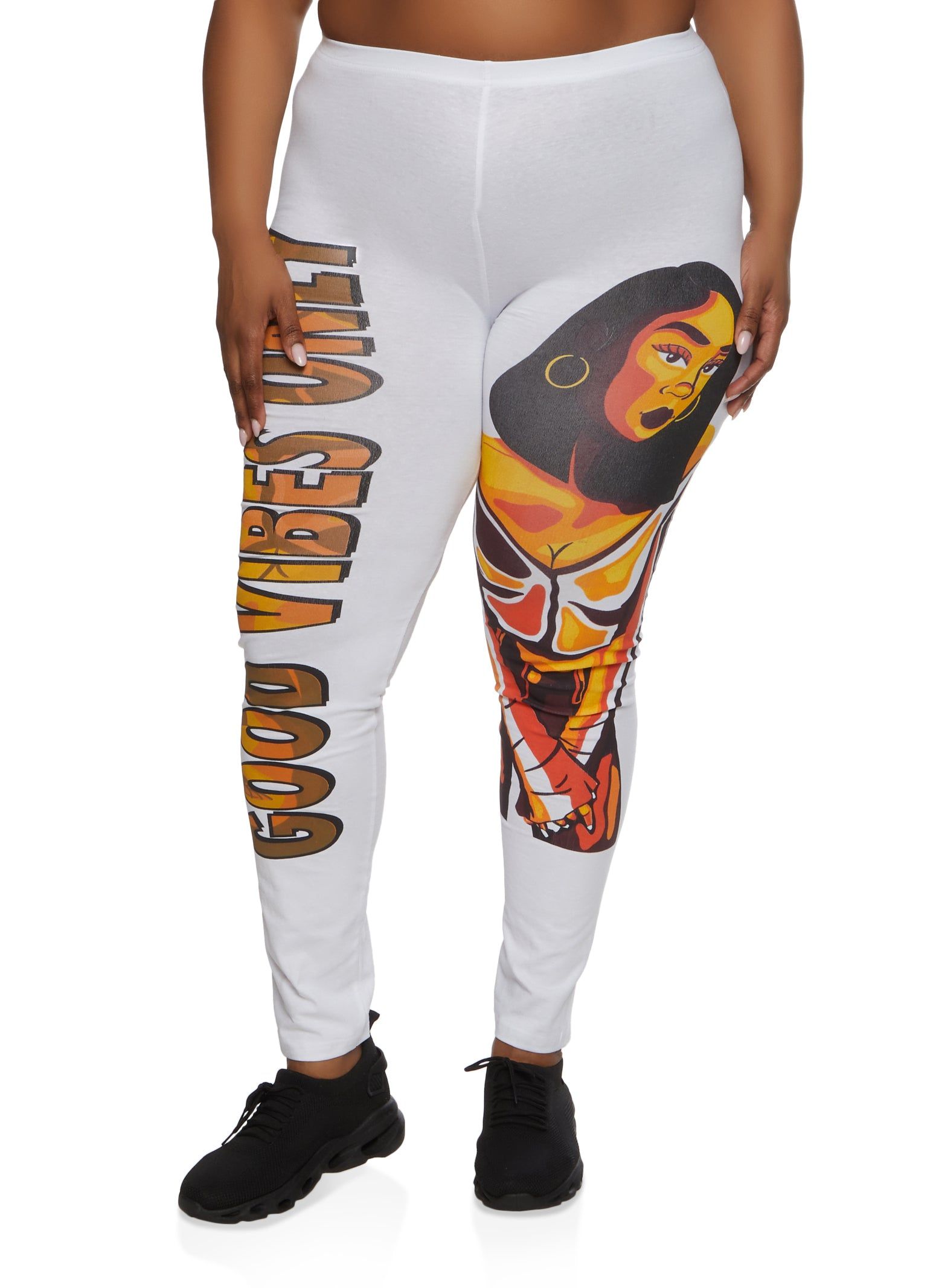 Plus Size High Waist Good Vibes Only Graphic Leggings sold by Rainbow