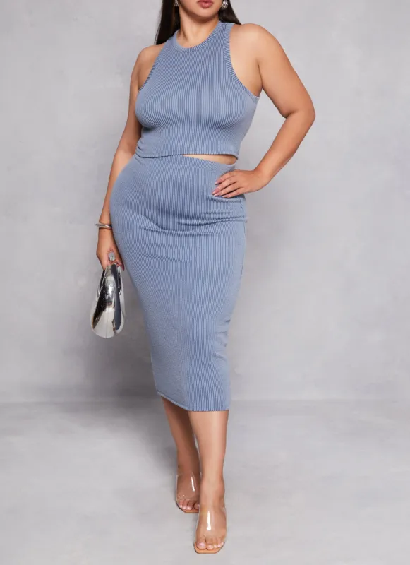 Plus Size Ribbed High Waist Midi Pencil Skirt sold by Rainbow